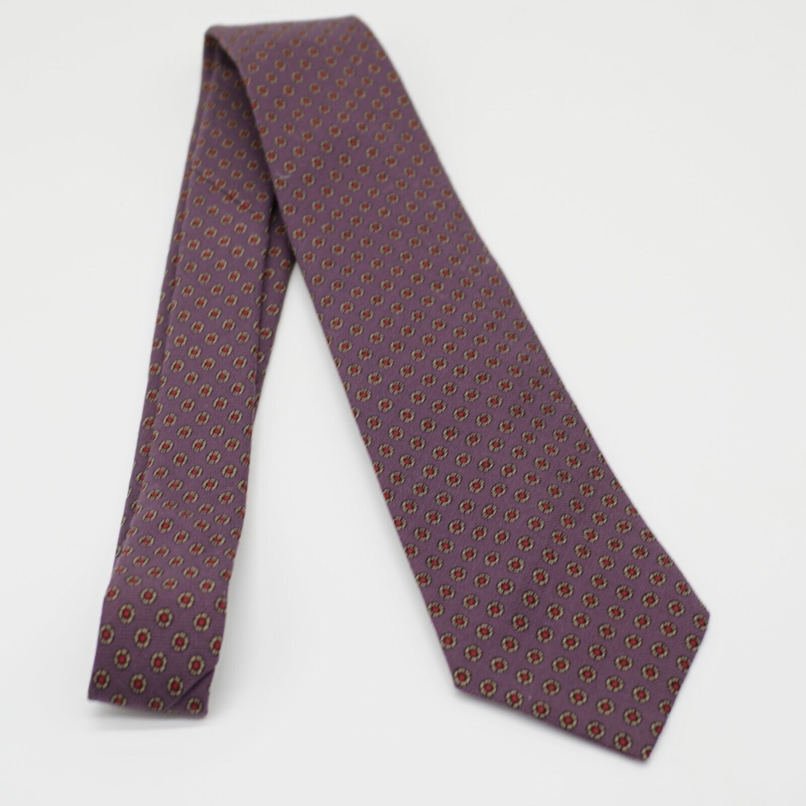 Designer Rooster Purple Red Geometric Floral Print Wool Tie Short Ski Size ONE SIZE - 7 Thumbnail