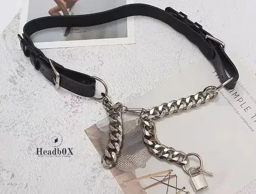 Other PU Leather Black Thick Metal Chain Long Wide Belt Size ONE SIZE - 4 Thumbnail