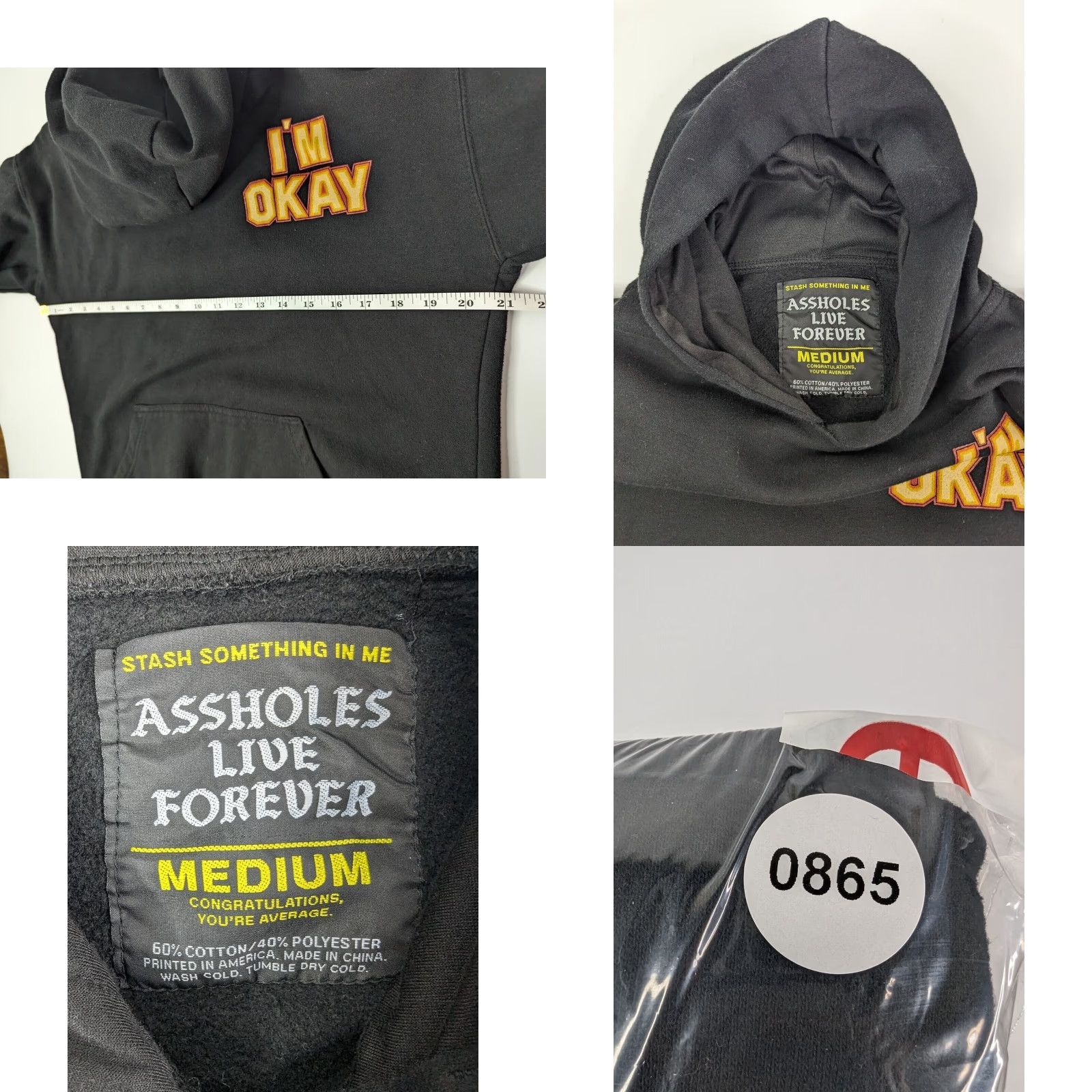 Olive A**holes Live Forever Hoodie Mens M Black Skull Logo Knit Pullover Hooded with Pockets Crew Neck Graphic Print Casual Slub Size US M / EU 48-50 / 2 - 8 Thumbnail