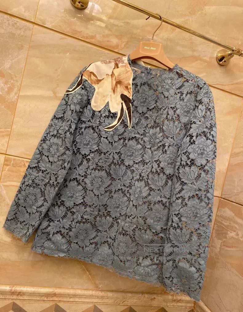 Valentino Valentino Blue long-sleeved lace shirt top T-shirt Size S / US 4 / IT 40 - 1 Thumbnail