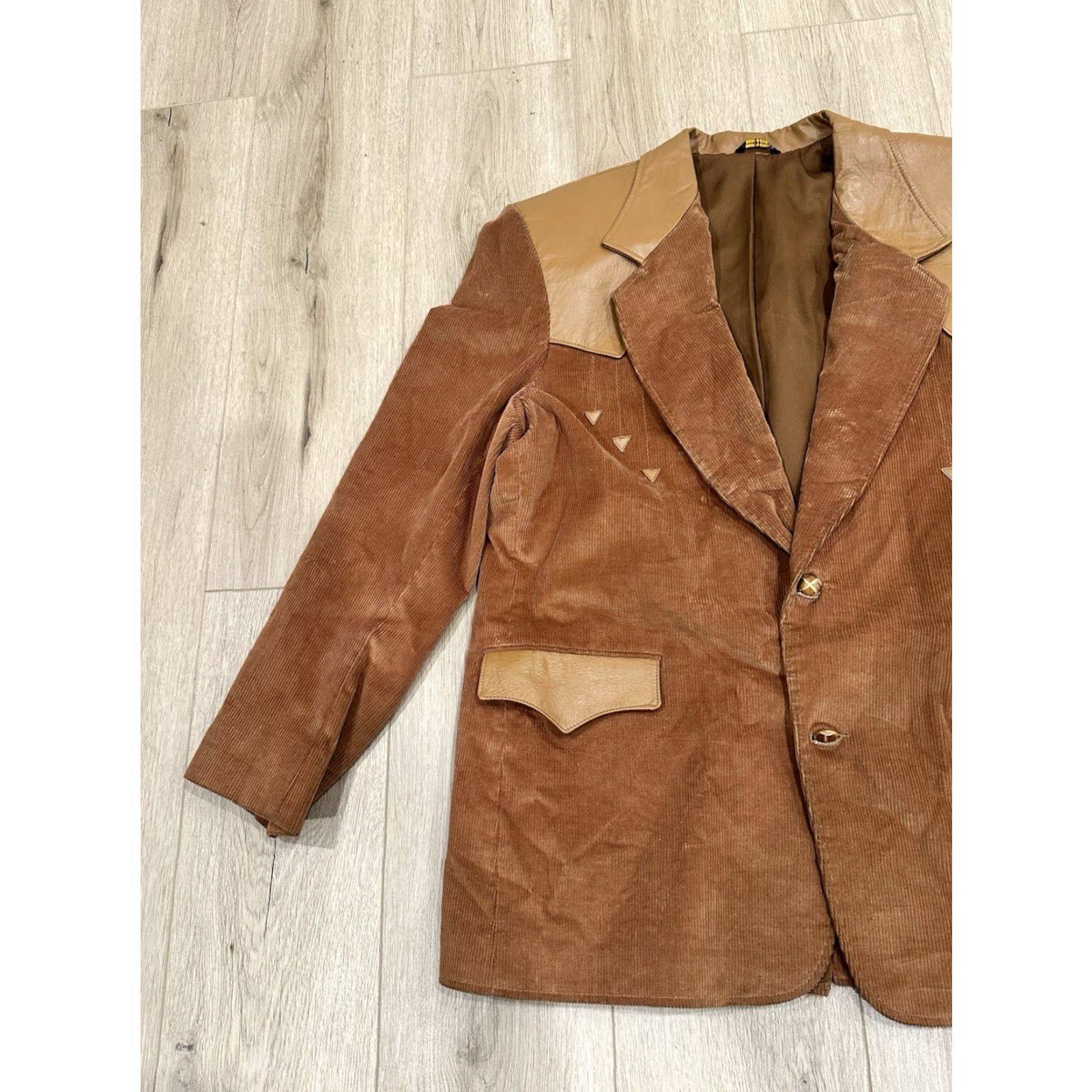 Vintage VTG Pioneer Wear Brown Corduroy Leather Cowboy Blazer Jacket Rockabilly Sz 48 Jacket Mens Western Camouflage? Size 48R - 4 Thumbnail