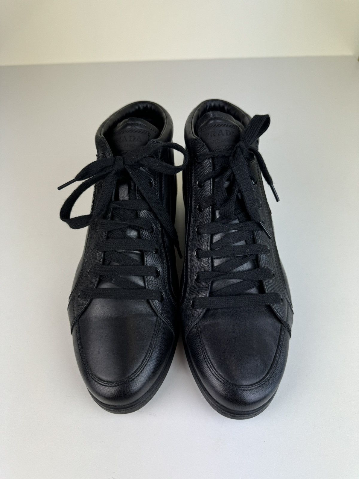 Prada Prada High Top Saffiano Leather Black Sneakers Trainers Boot Size US 10 / IT 40 - 9 Thumbnail