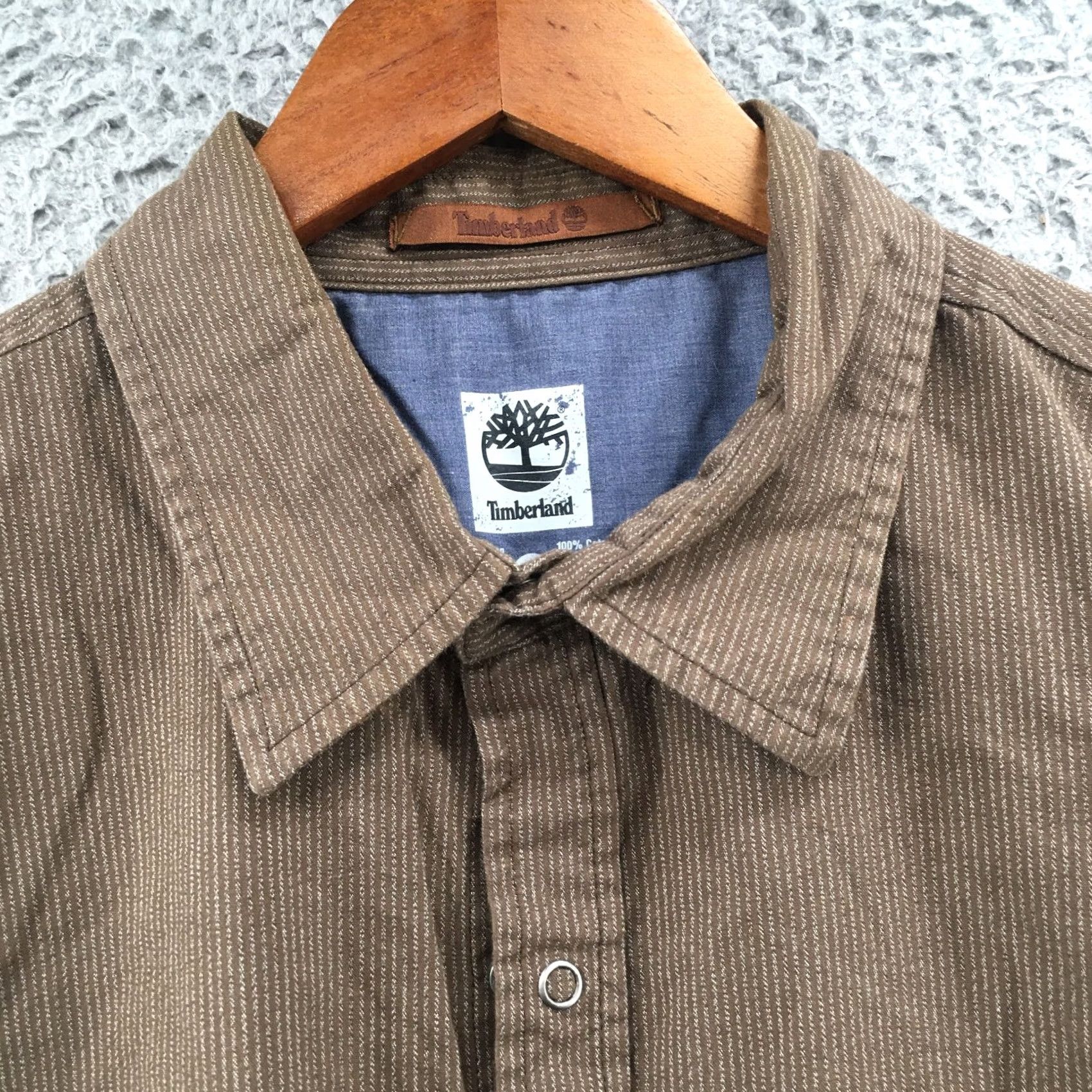 Timberland Timberland Button-Up Dress Shirt Mens XL Brown Cotton Collared Long Sleeves Size 46R - 3 Thumbnail