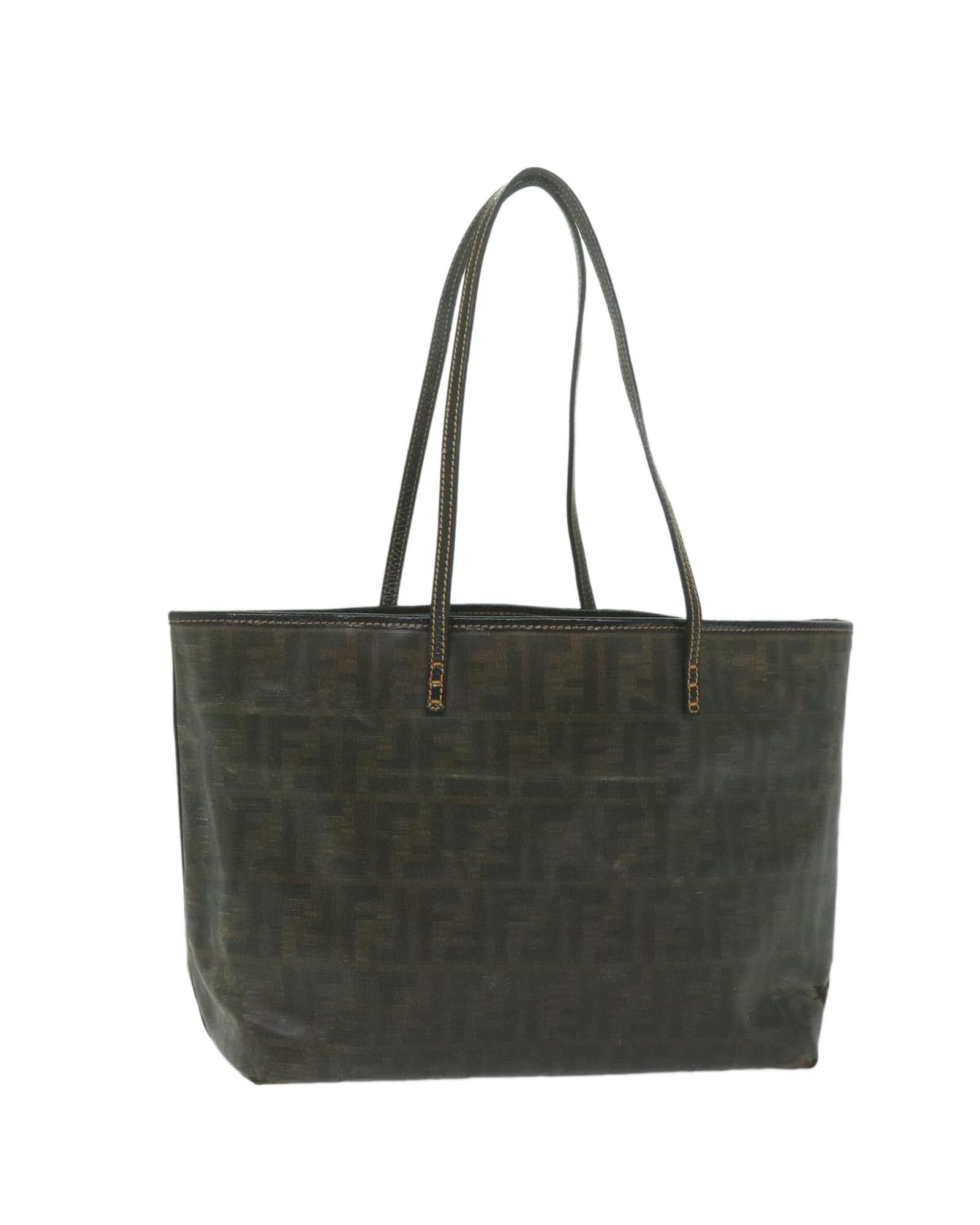 image of Fendi Brown Zucca Canvas Tote Bag With Tarnished Metal Fittings, Women's