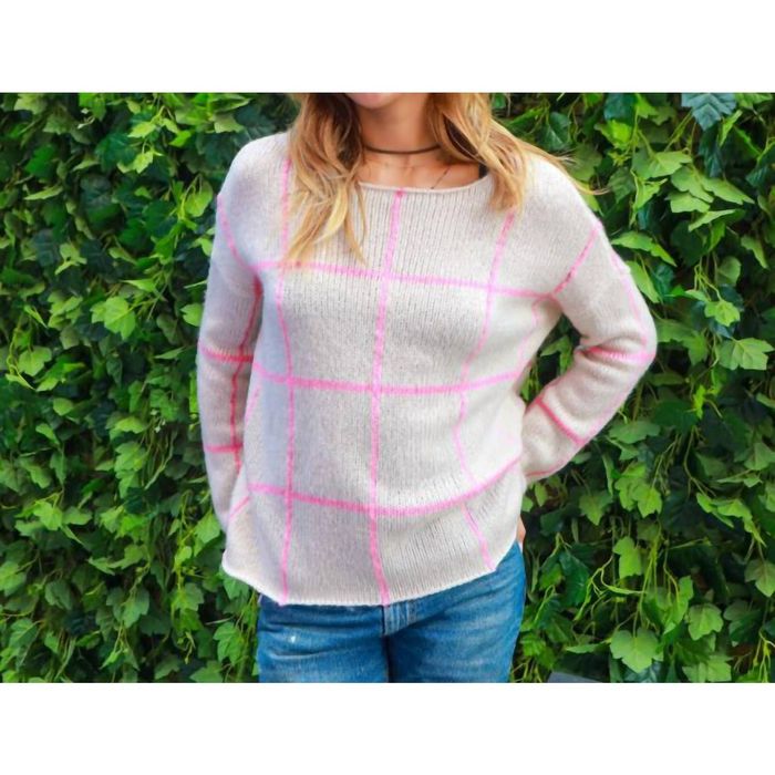 Designer WOODEN SHIPS Window Pane Sweater In Half Moon/pretty Pink Designer WOODEN SHIPS Window Pane Sweater In Half Moon/pretty Pink