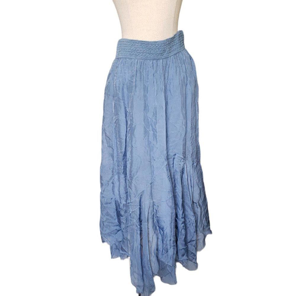 Designer CT328 Ladies 100% Blue Italian Silk Lined Maxi Skirt 28" Size 30" / US 8 / IT 44 - 1 Thumbnail