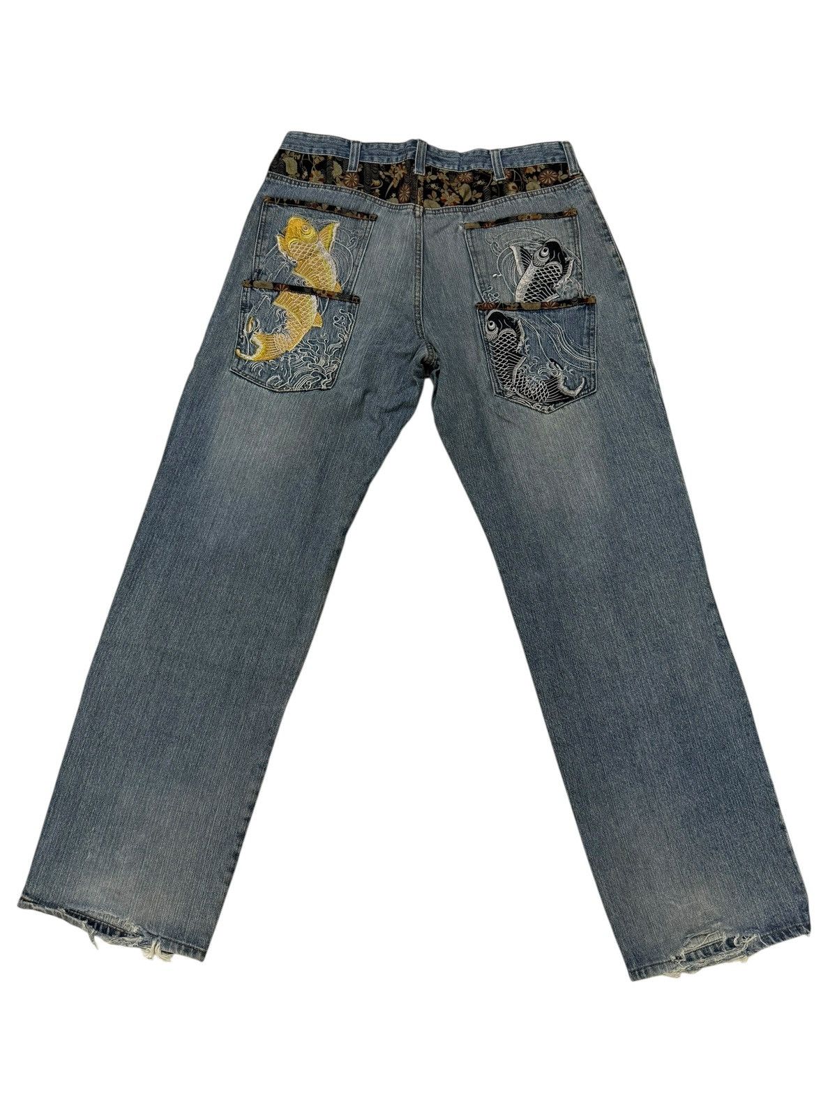 Japanese Brand Dominate Handcrafted Sukajan Embroidered Koi Fish Jeans Size US 34 / EU 50 - 17 Thumbnail