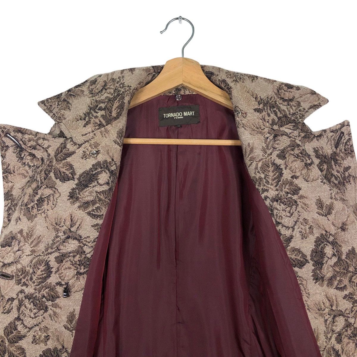 Tornado Mart 🔥Rich Brown - Double Breast Fly Coats Jacket Flower Over Size M / US 6-8 / IT 42-44 - 11 Thumbnail