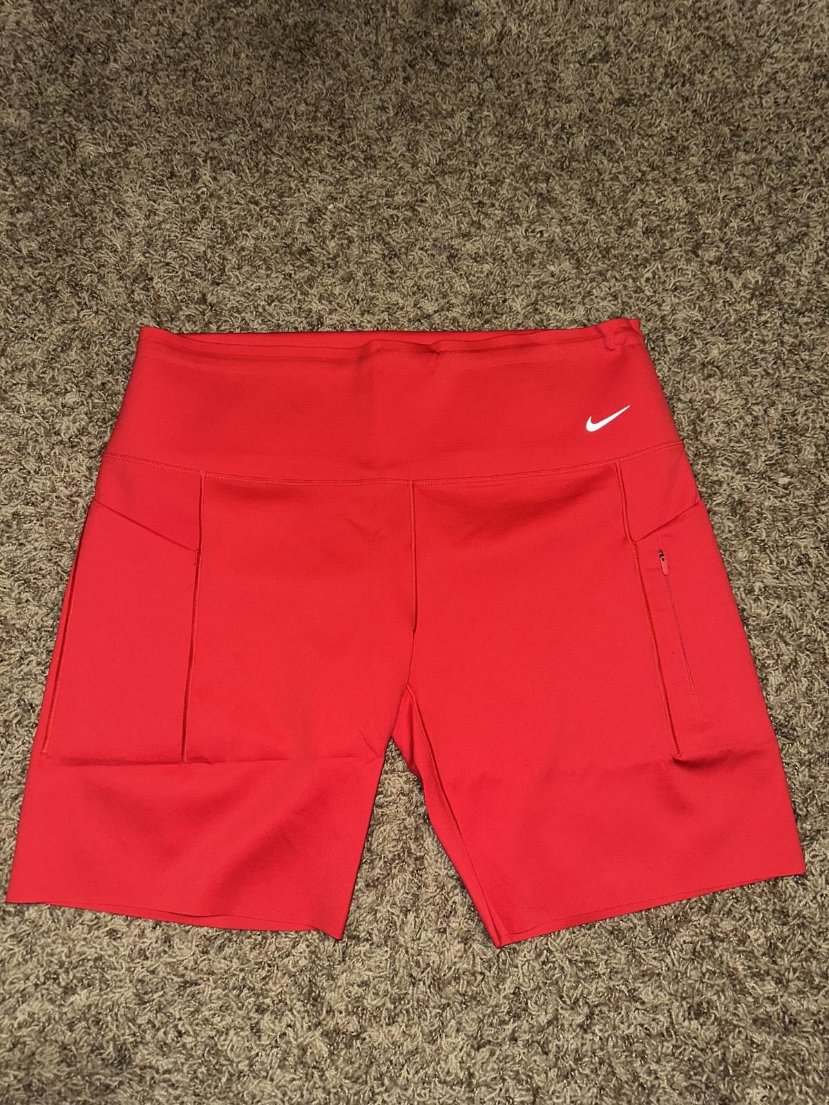 Nike Nike Go Women’s Firm-Support High-Waisted 8" Biker Red Plus Size Shorts Size 42" / US 20 - 1 Thumbnail