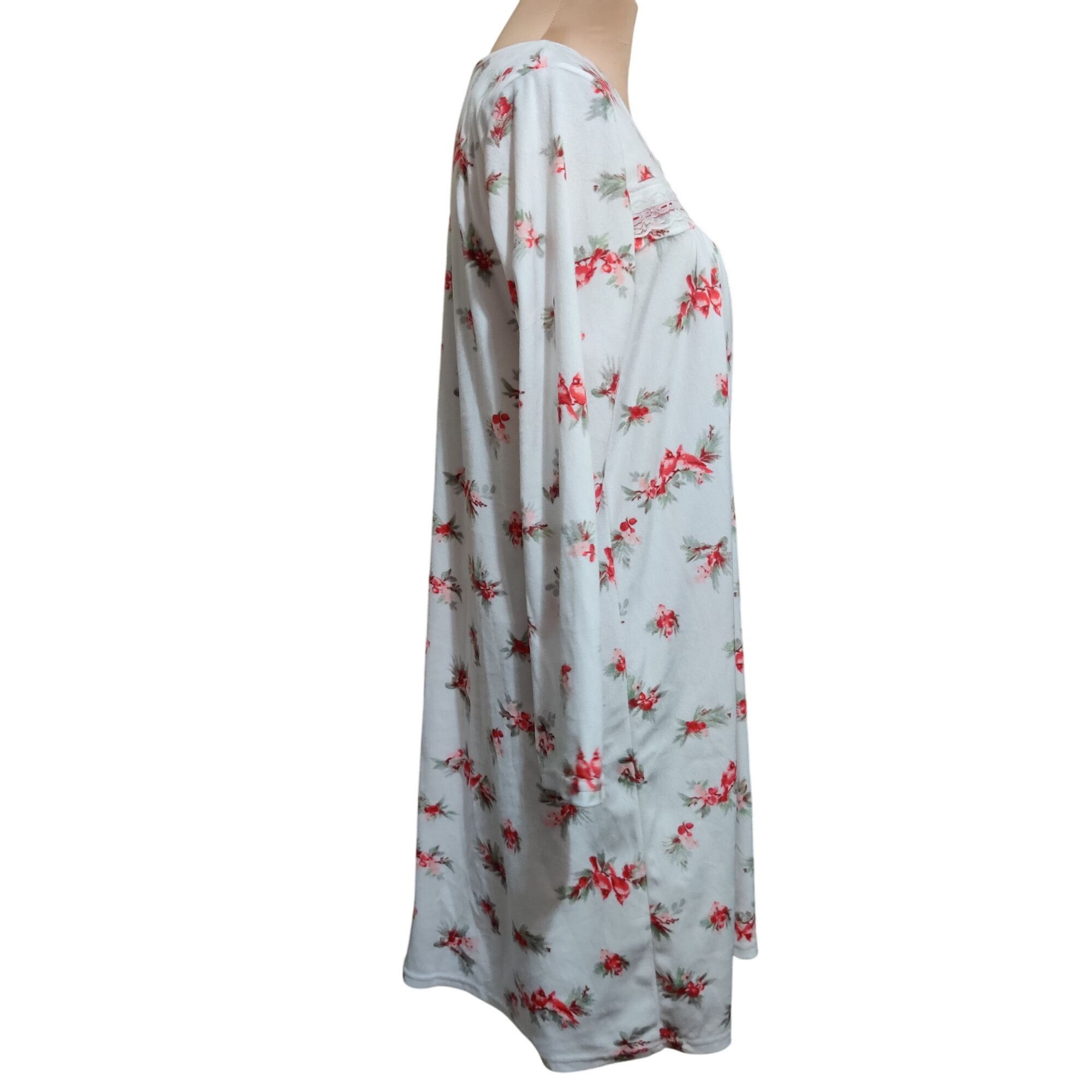 Laura Ashley Laura Ashley M White Floral Fleece Nightgown Lace Trim Cardi Size ONE SIZE - 4 Thumbnail