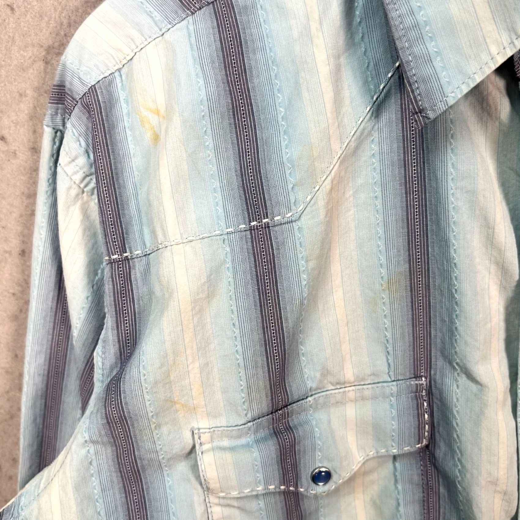 Wrangler Wrangler Mens Large Western Striped Long-Sleeve Shirt Blue & White Snap Button Shirt Mens L Blue Striped Western Wrangler Shirt Size US L / EU 52-54 / 3 - 6 Thumbnail