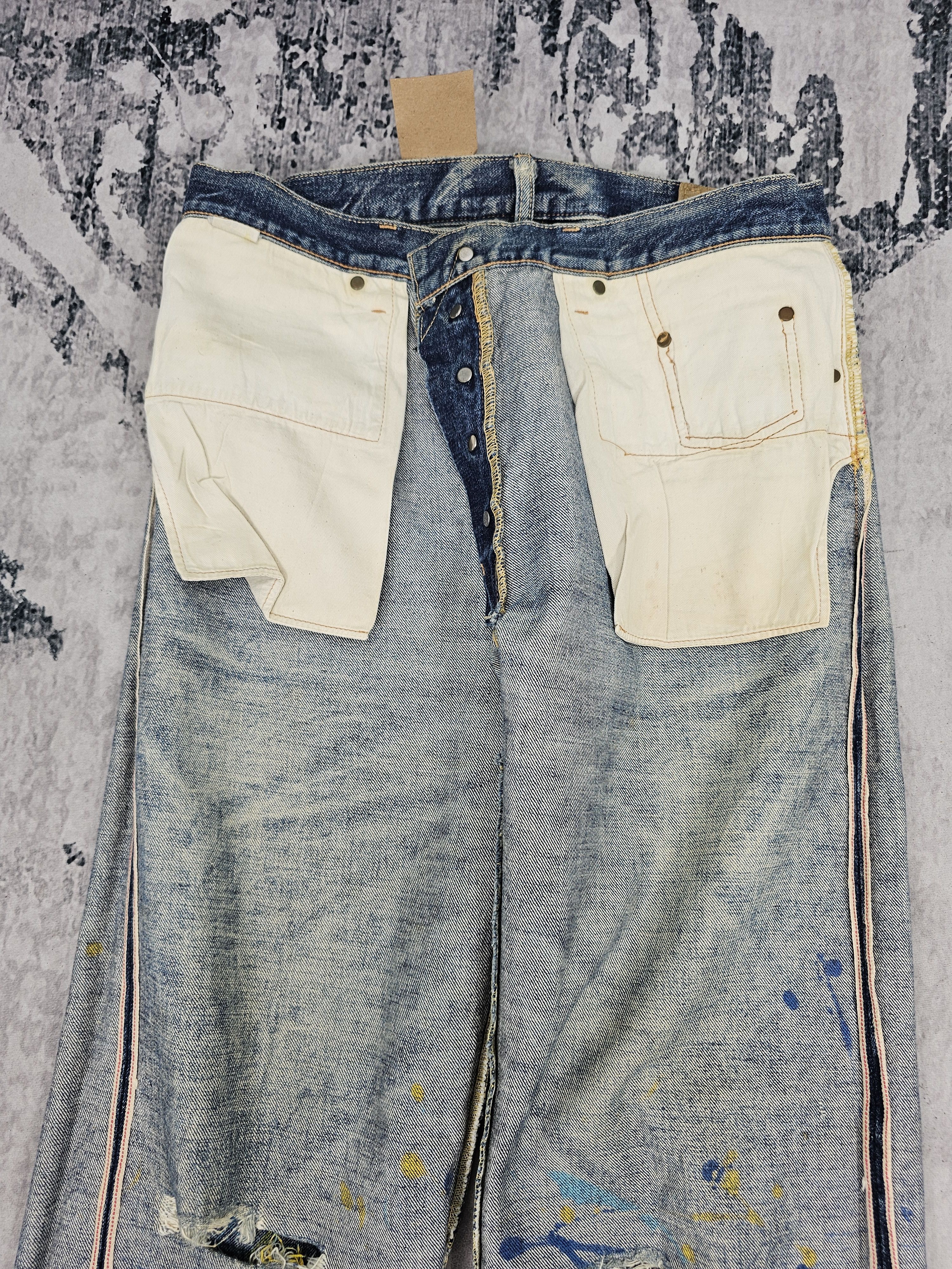 Japanese Brand ACOUSTIC Selvedge Redline Paint Splash Ripped Jeans JB0315 Size US 32 / EU 48 - 9 Thumbnail