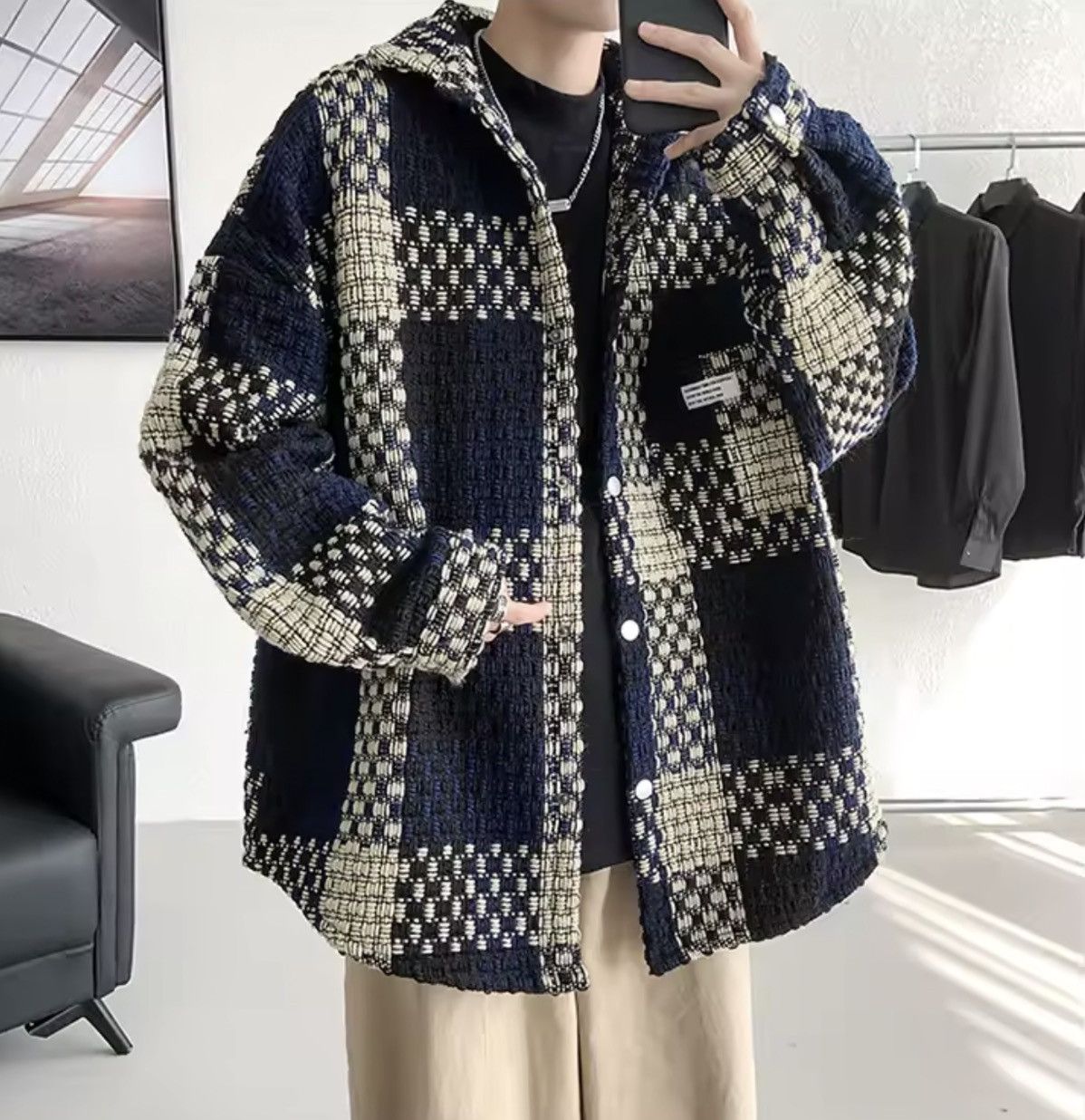 Japanese Brand Casual Plaid Knit Jaet Size US XXL / EU 58 / 5 - 8 Thumbnail