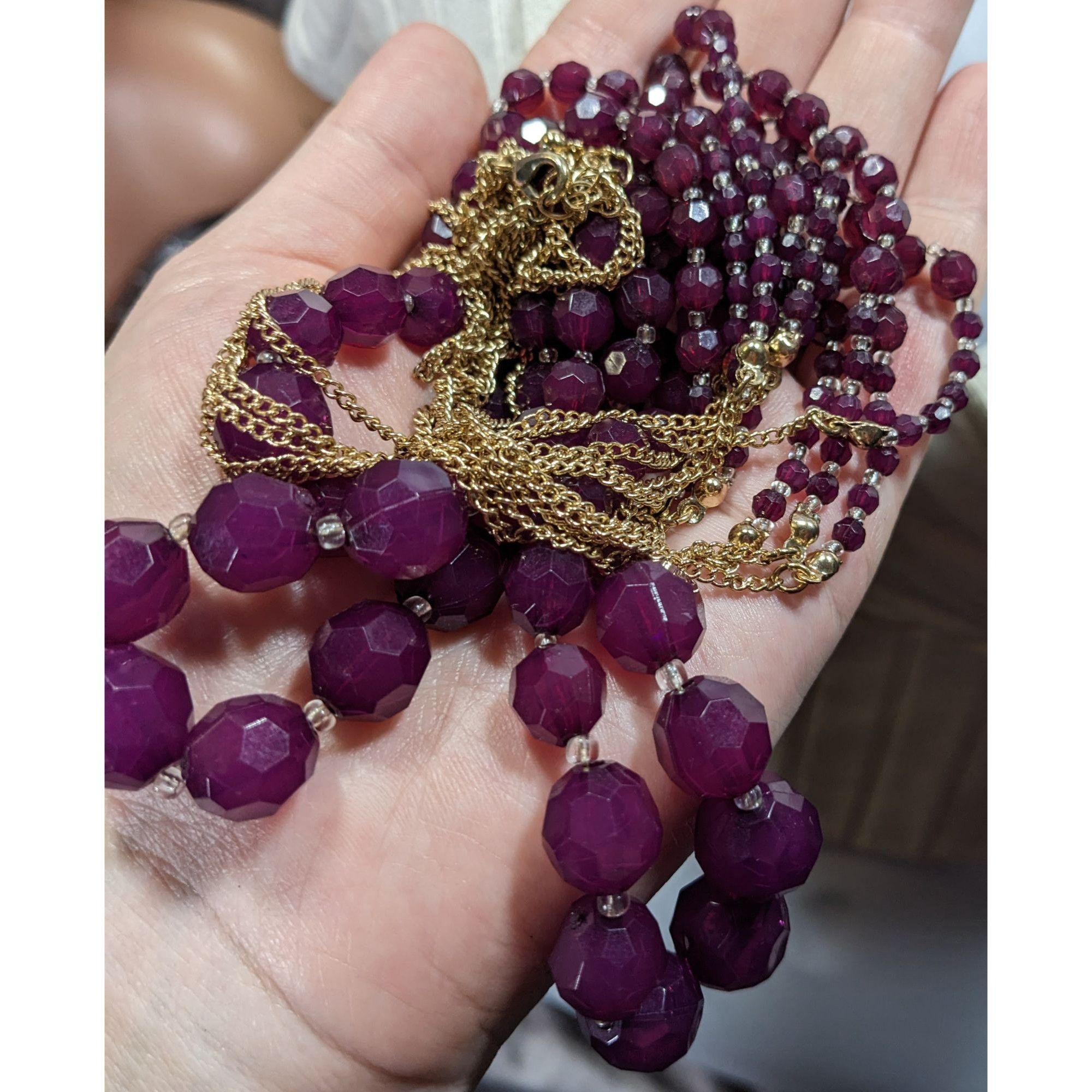 Other Elegant Layered Plum Purple Beaded Necklace On Gold Tone Cha Size ONE SIZE - 6 Thumbnail