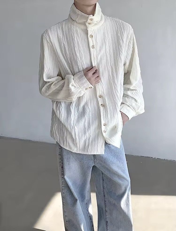 Japanese Brand × Vintage Retro vintage high neck crinkle button up shirt Size US M / EU 48-50 / 2 - 4 Thumbnail