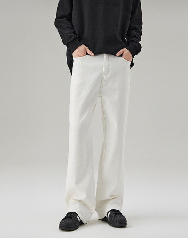 Japanese Brand White stretch men's loose-fitting flared jeans Size US 32 / EU 48 - 1 Thumbnail