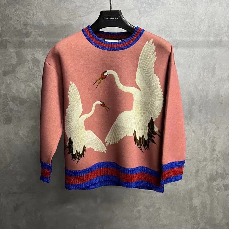 Gucci Gucci The latest pink crane striped printed logo sweatshirt Size US S / EU 44-46 / 1 - 1 Thumbnail