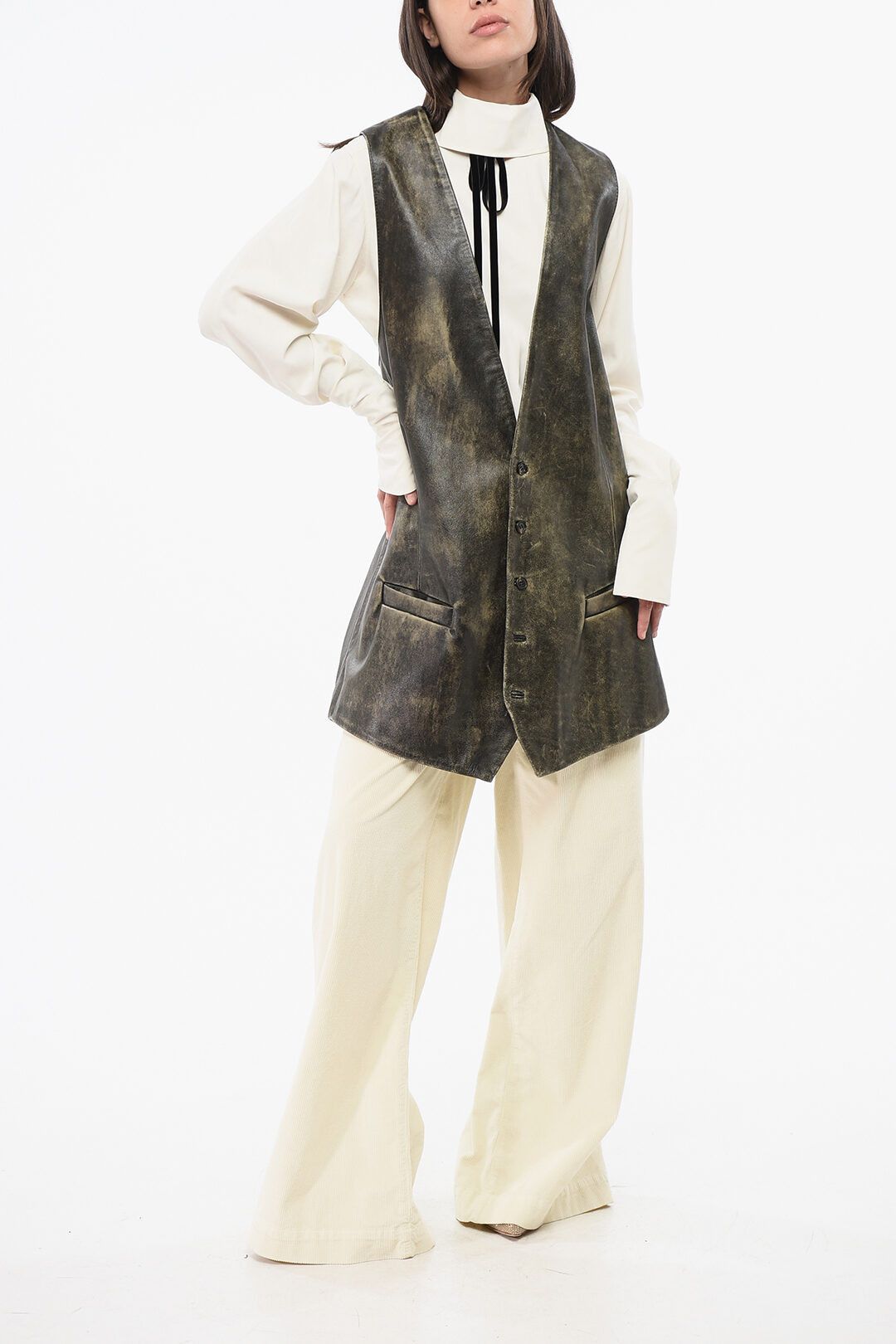 Maison Margiela og1mm0825 V-neck Leather Maxi Jacket in Brown Size M / US 6-8 / IT 42-44 - 4 Thumbnail