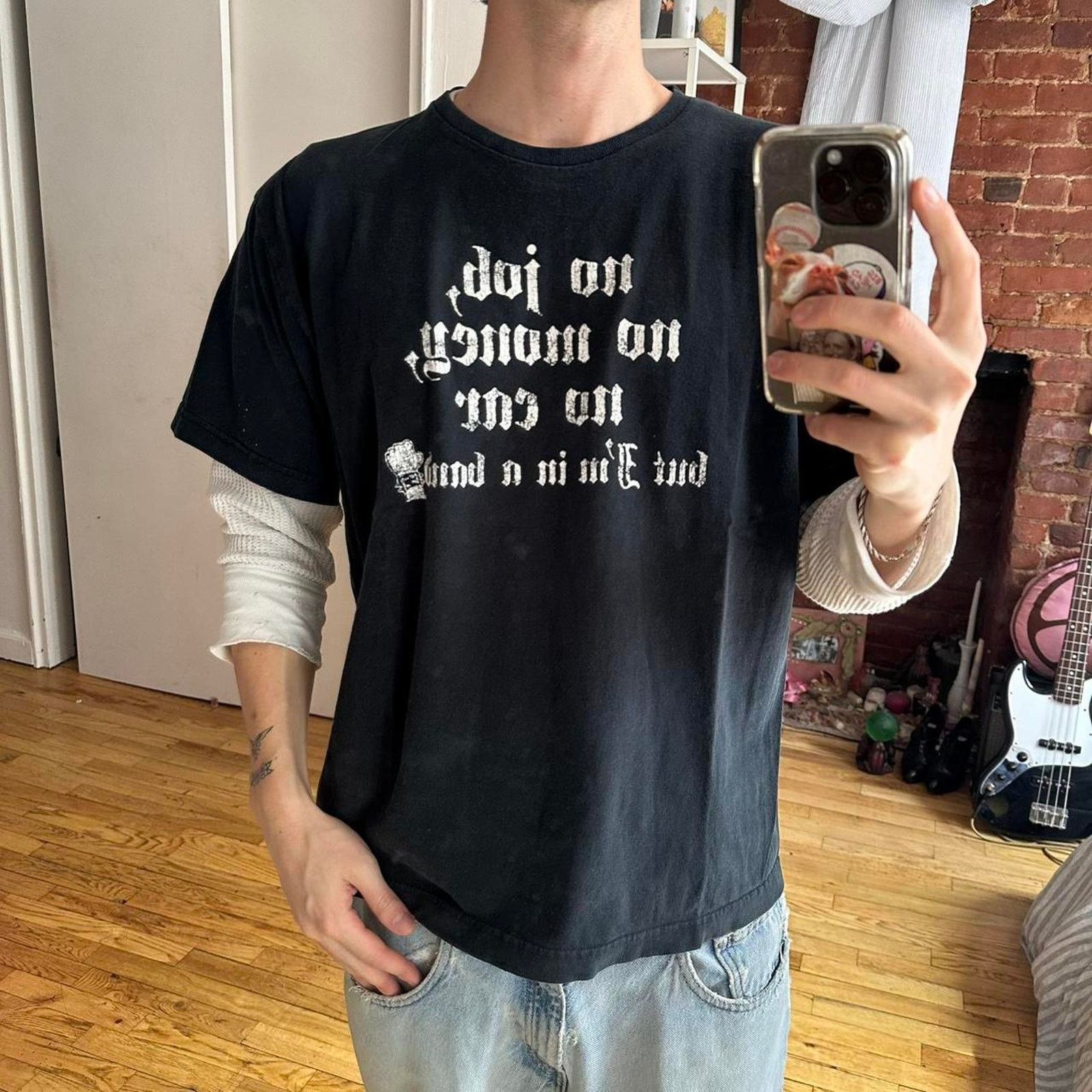 Vintage Vintage Y2K Black Faded No Job No Money Band Punk Shirt Size US XL / EU 56 / 4 - 7 Thumbnail