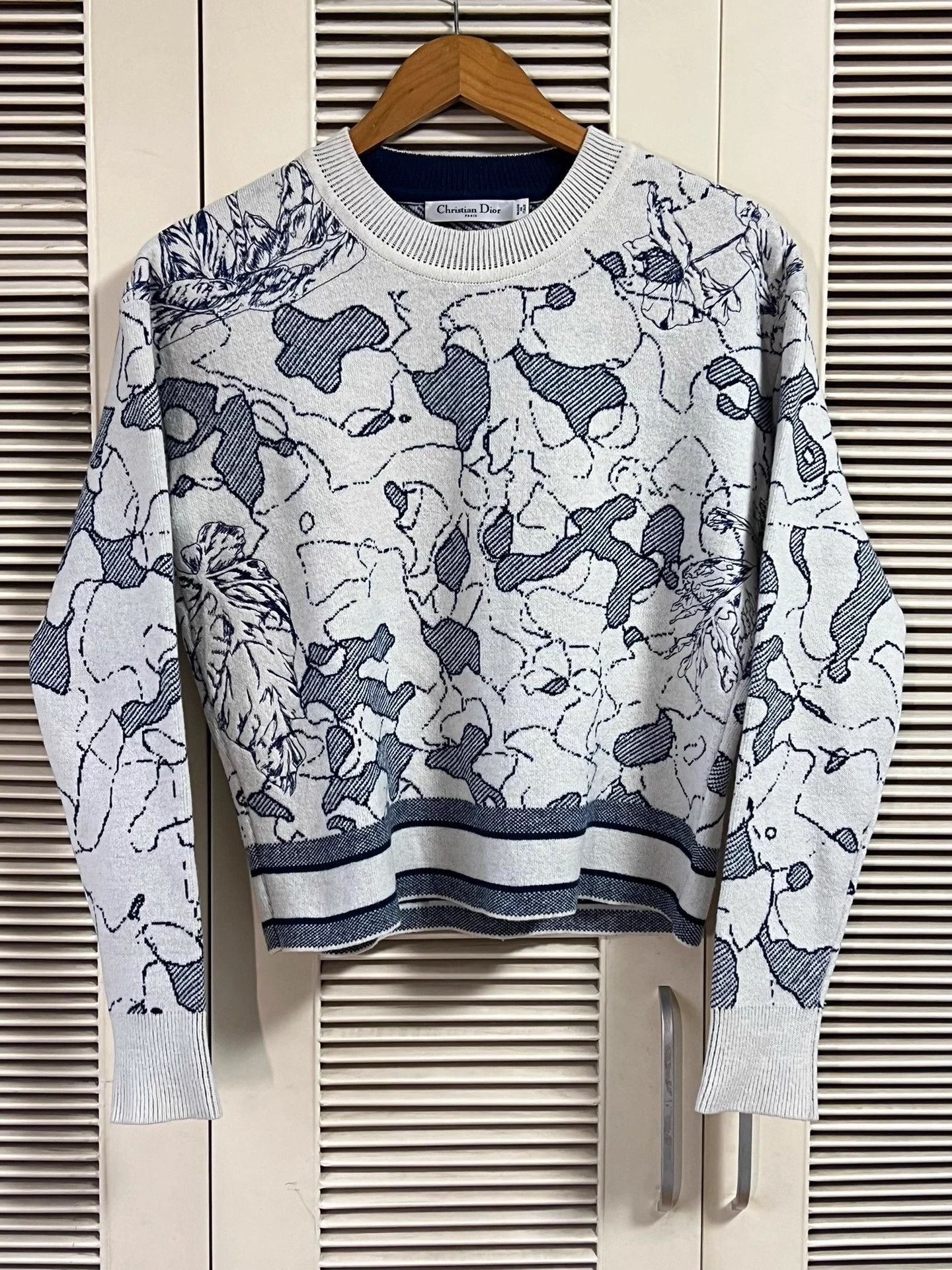 Dior Dior World Tour Blue White Wool-Cashmere Sweater 34 Size XS / US 0-2 / IT 36-38 - 1 Thumbnail