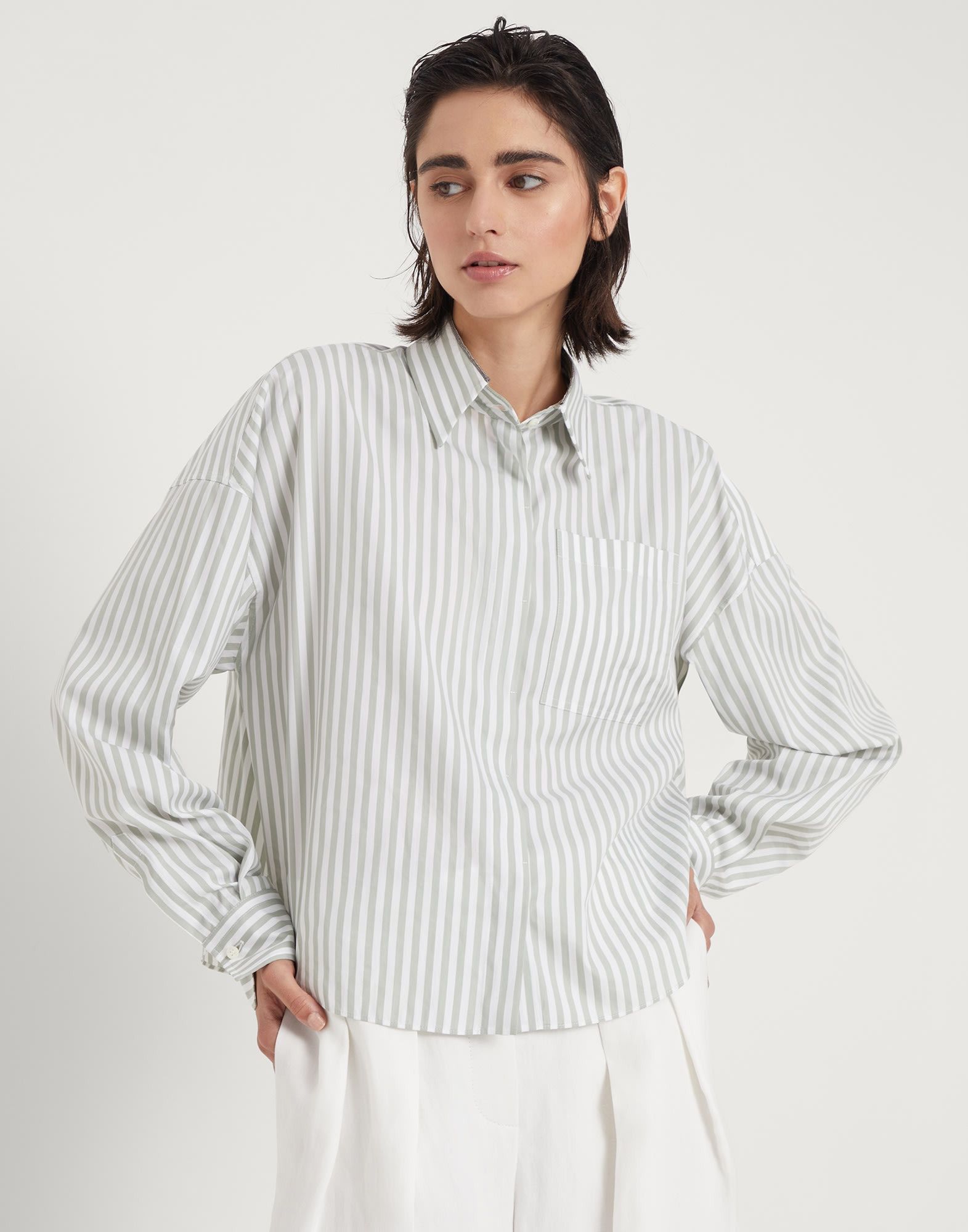 Brunello Cucinelli o1w1db10825 Blouse in Open White Size L / US 10 / IT 46 - 1 Thumbnail