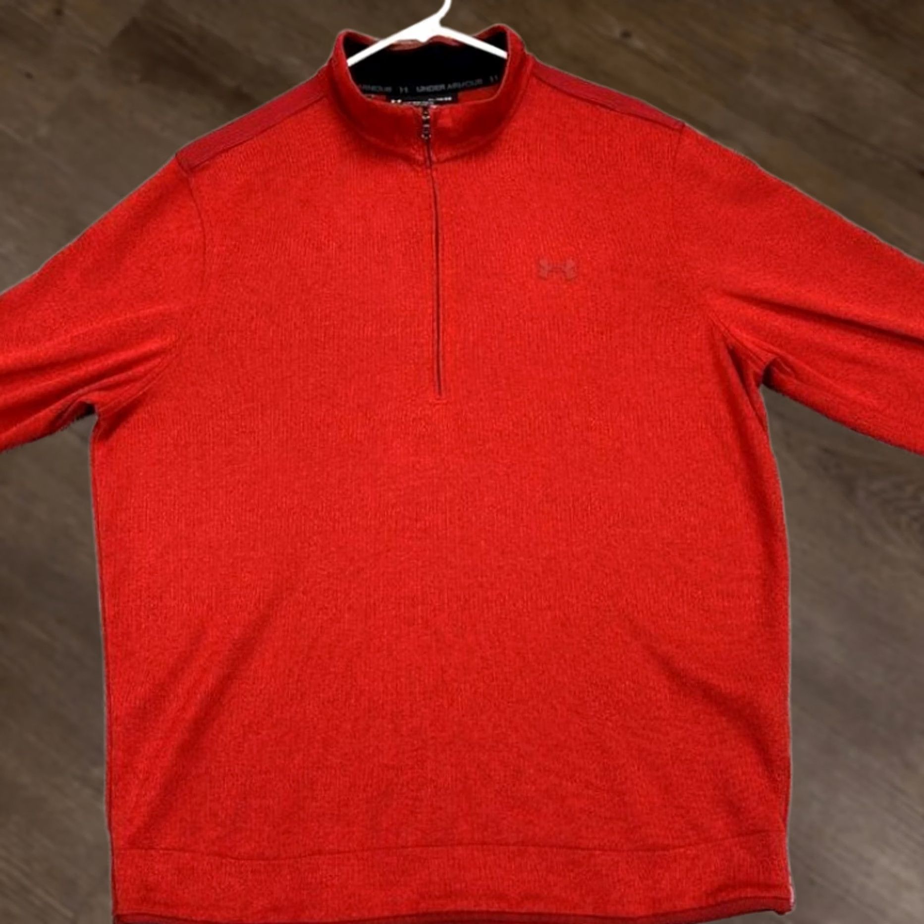Under Armour Under Armour Sweatshirt Pullover Mens XL ColdGear Red Orange 1/4 Zip Logo Knit Polyester Size US XL / EU 56 / 4 - 1 Thumbnail