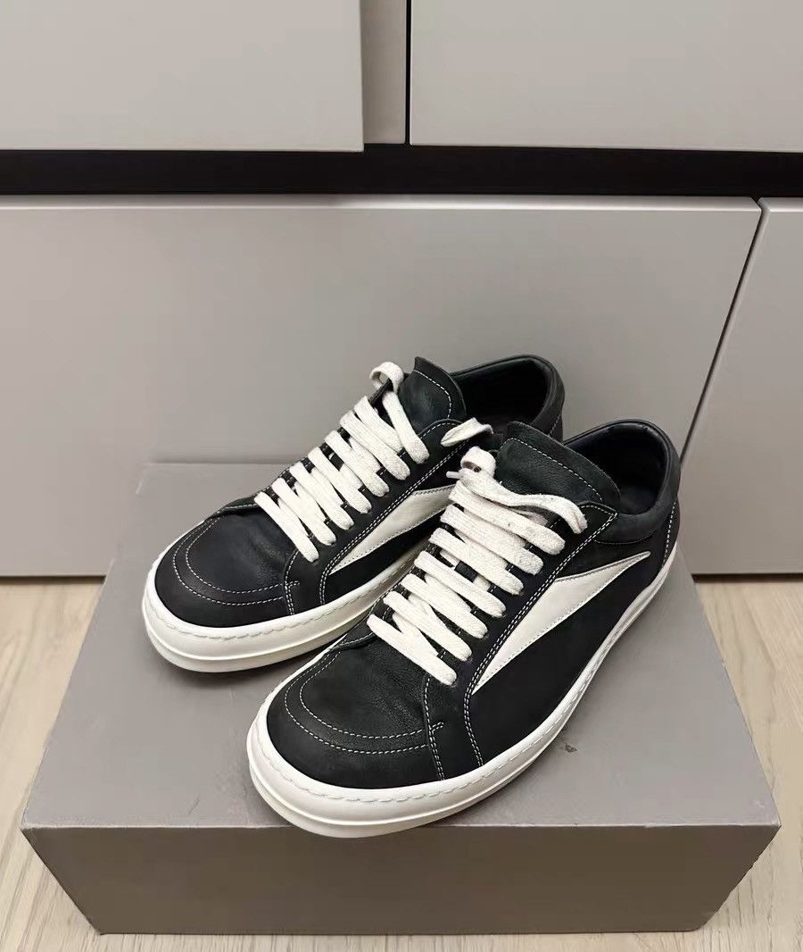 Rick Owens Rick Owens mainline black & white low-top, pebbled leather Size US 7 / EU 40 - 3 Thumbnail