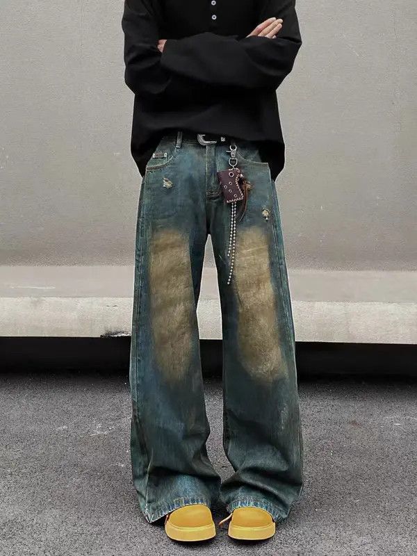 VIBE Vintage street Y2K dirty dyed ripped baggy jeans Size US 34 / EU 50 - 3 Thumbnail