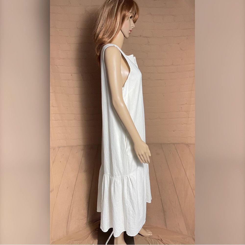 Other NWT New Adyson Parker White Split Neck Easy Tiered Linen Dr Size L / US 10 / IT 46 - 3 Thumbnail