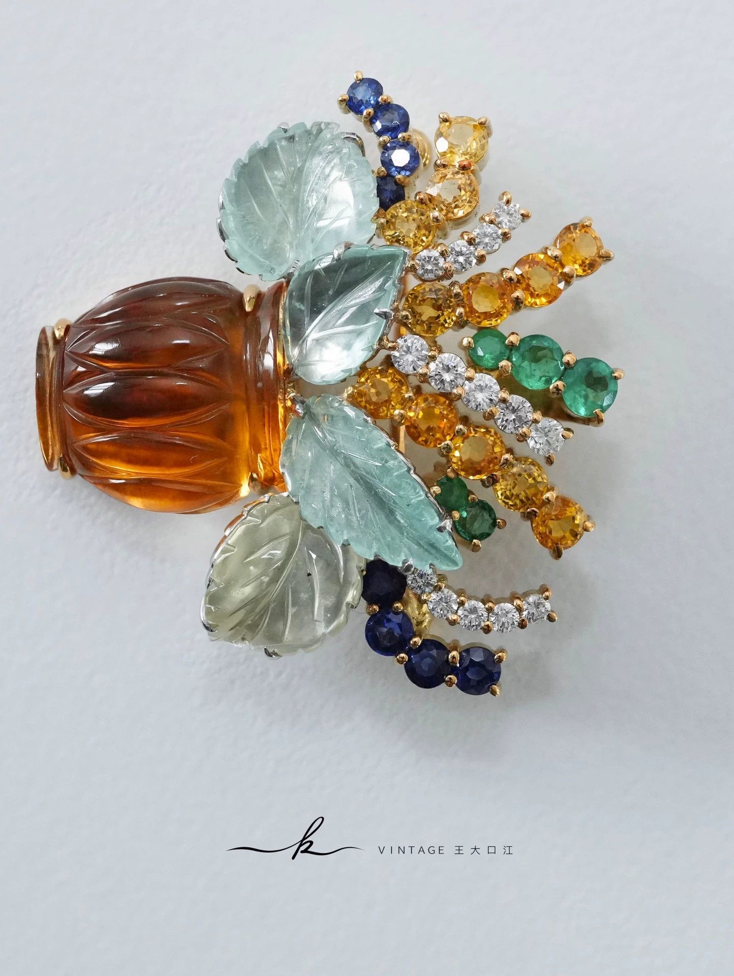 Vintage Vintage 18k Gold & Pt Fruit Brooch/Pendant w/ Gemstones Size ONE SIZE - 6 Thumbnail