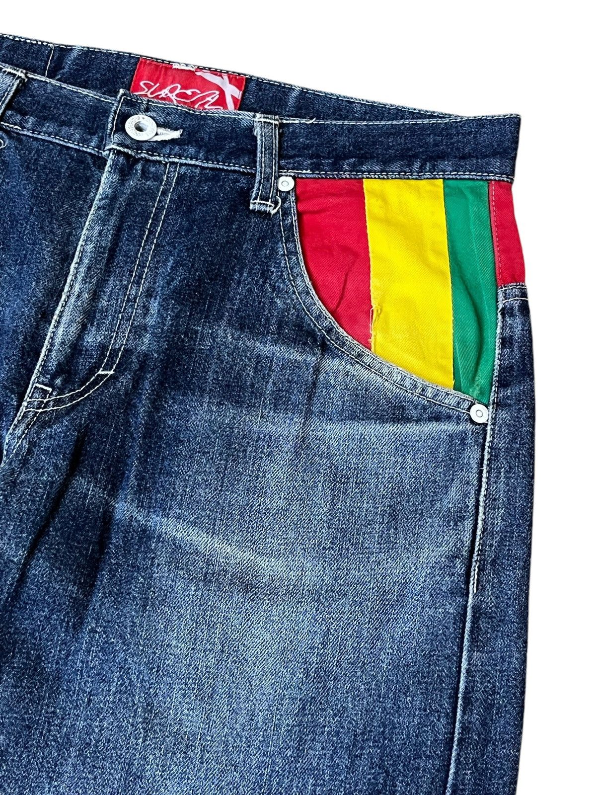 Japanese Brand SICK Y2K JAPANESE BRAND RASTA COLOUR JEANS MADE IN JAPAN Size US 32 / EU 48 - 4 Thumbnail