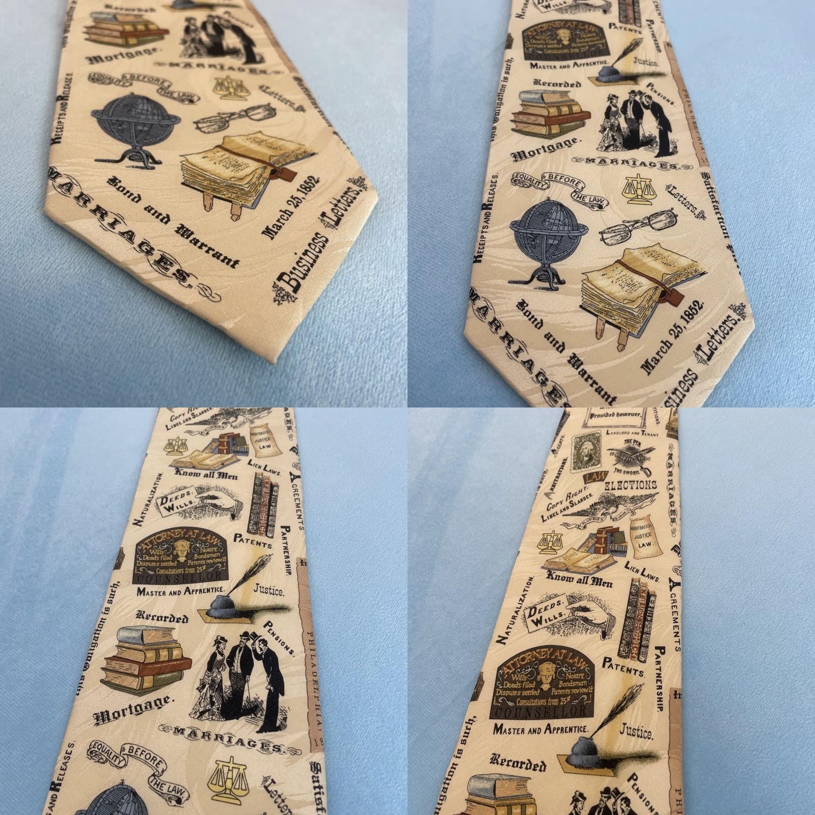 Vintage Museum Artifacts Silk Tie Men Classic 57" 4" Handmade Cream Tan Brown Geometric History American Judge Artifact 57" Silk Tie Mens Size ONE SIZE - 8 Thumbnail