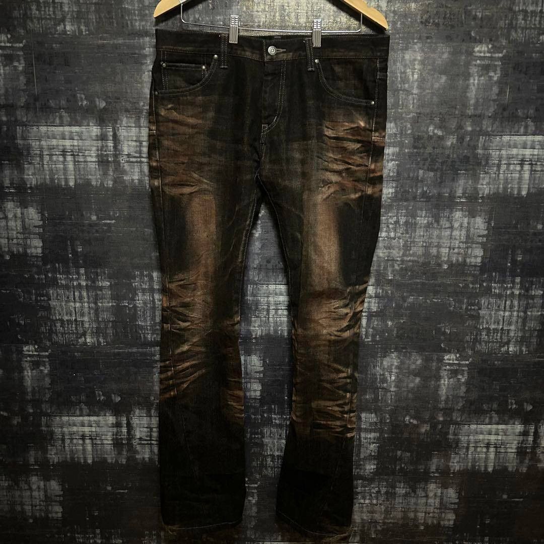 パンツ TORNADOMART 3D shark denim indigo M 2000s Tornado Mart Distressed Flared Leg Grey Washed Denim