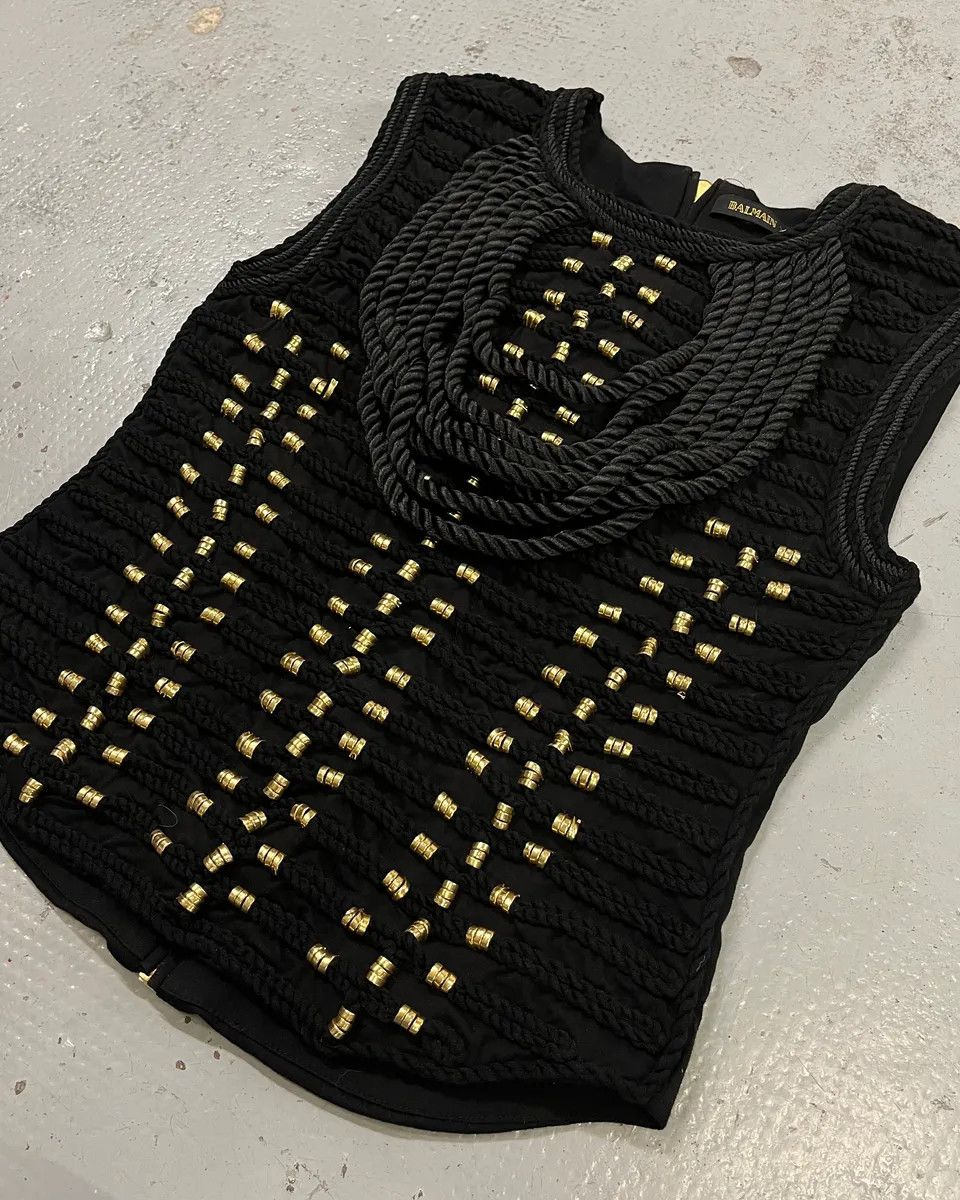 Balmain 2015 Balmain H&M Gold-Beaded Black Tank Top Size S / US 4 / IT 40 - 5 Thumbnail