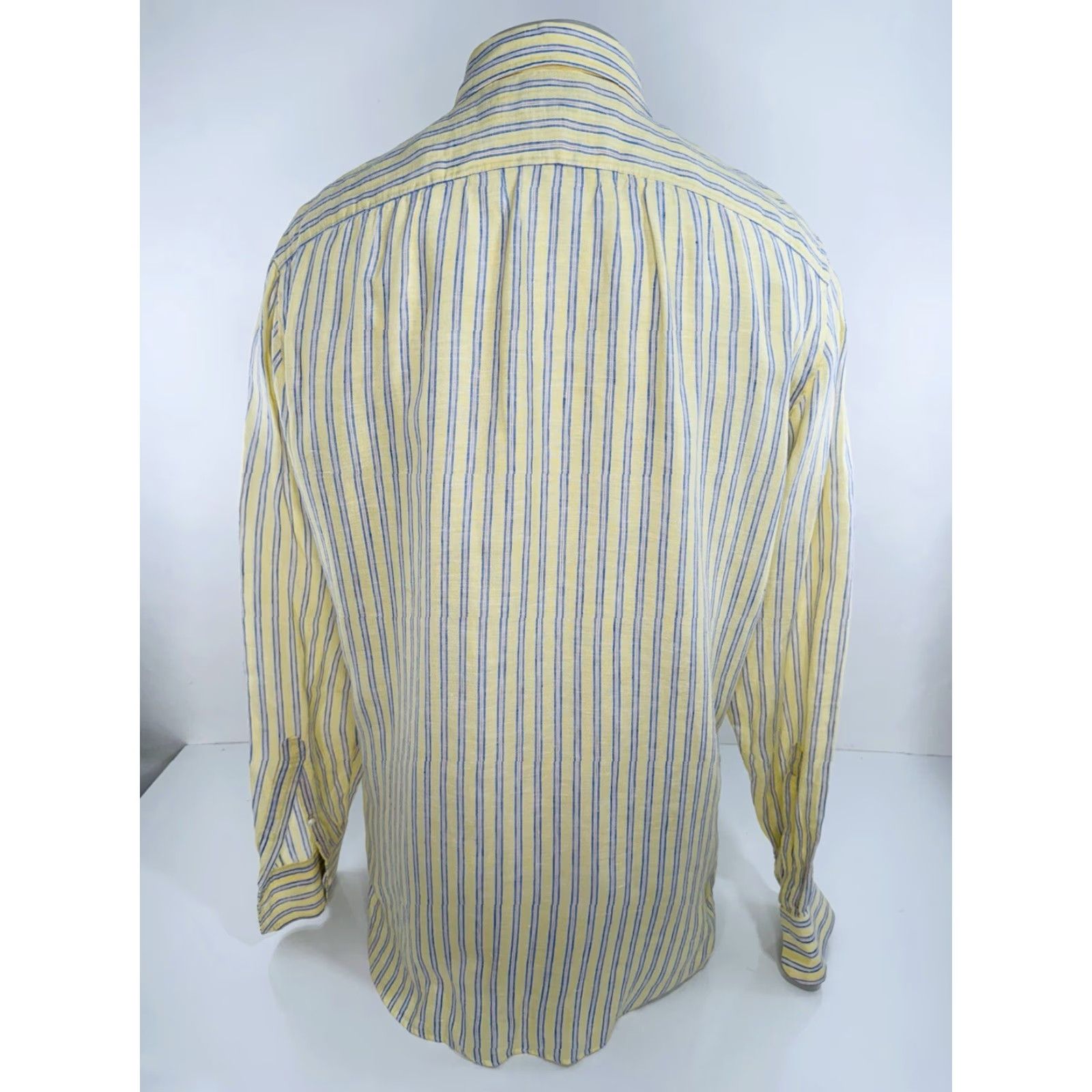 GIAMPAOLO Striped Linen Shirt Mens 40 XL? 40 Linen Shirt Men Long Sleeve Button-Up Yellow Blue Red EXCELLENT