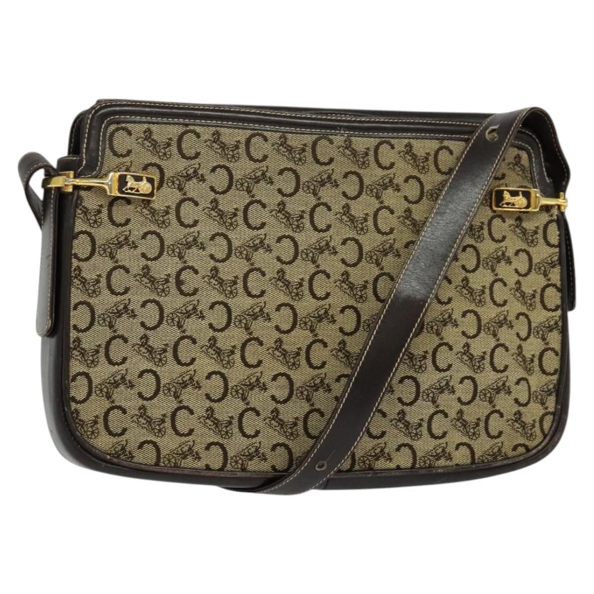 Celine C Sulky Shoulder Bag Canvas Beige Gold Auth 117907 in Beige/Gold, Women's