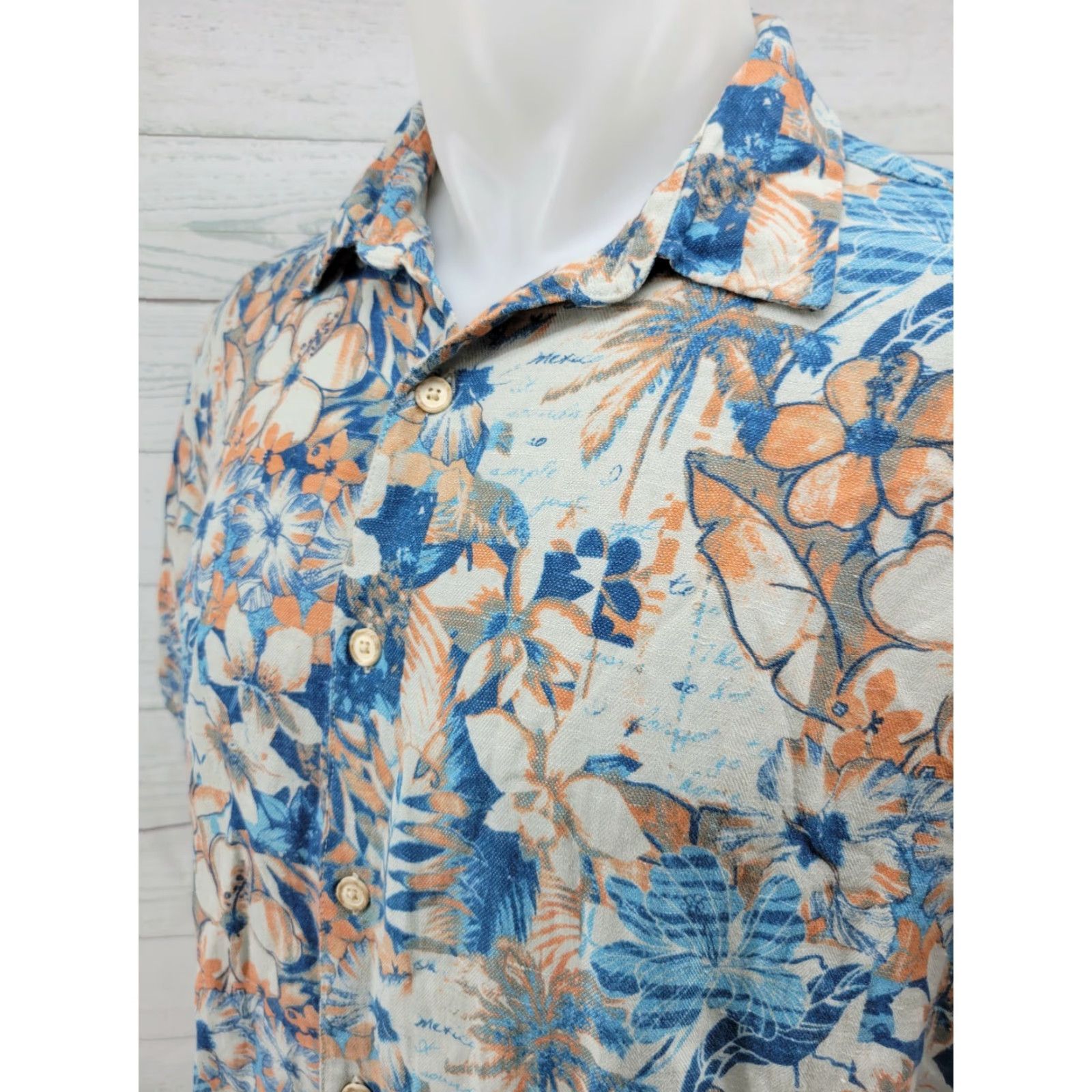 Vintage Margaritaville Men's XL Floral Print Hawaiian Button-Up Camp Shirt Silk/Linen Blend SS Size US XL / EU 56 / 4 - 3 Thumbnail