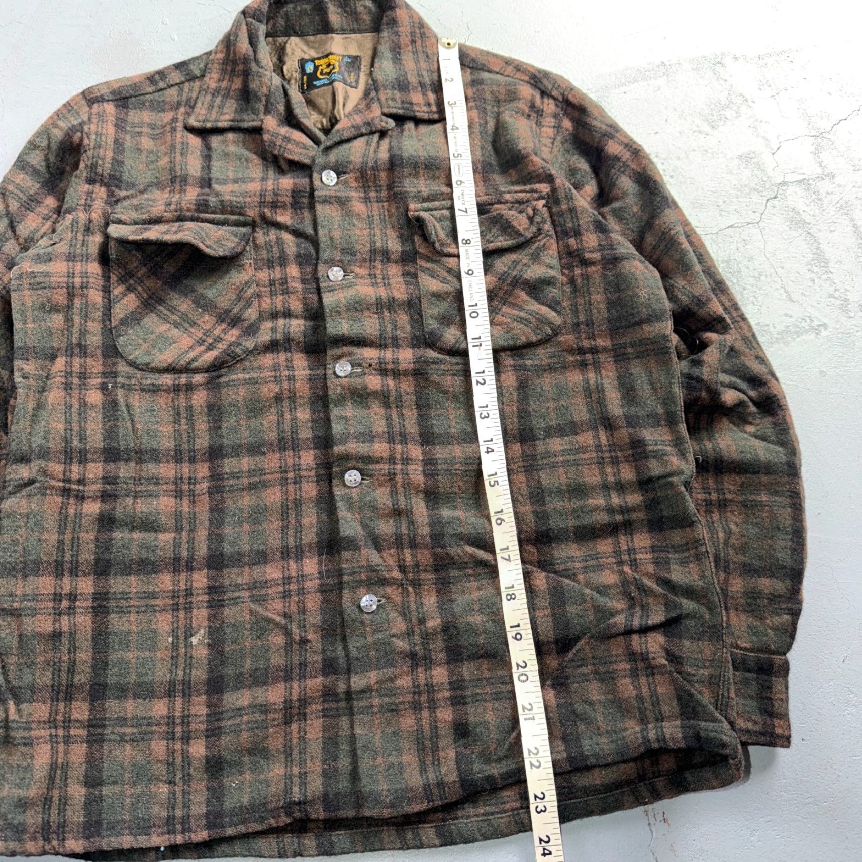 JCPenney VTG Penneys Shirt Brown Plaid Wool Button Collar Long Sleeve 60s Rockabilly Mens S Vintage Wool Nylon Flannel Button-Up Casual 1960s Size US S / EU 44-46 / 1 - 5 Thumbnail