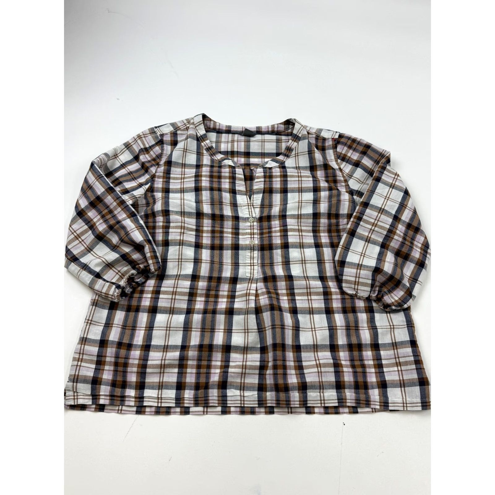 Eddie Bauer Eddie Bauer Blouse Womens M Multicolor Plaid Henley 3/4 Sleeve Tunic Top Size M / US 6-8 / IT 42-44 - 2 Thumbnail