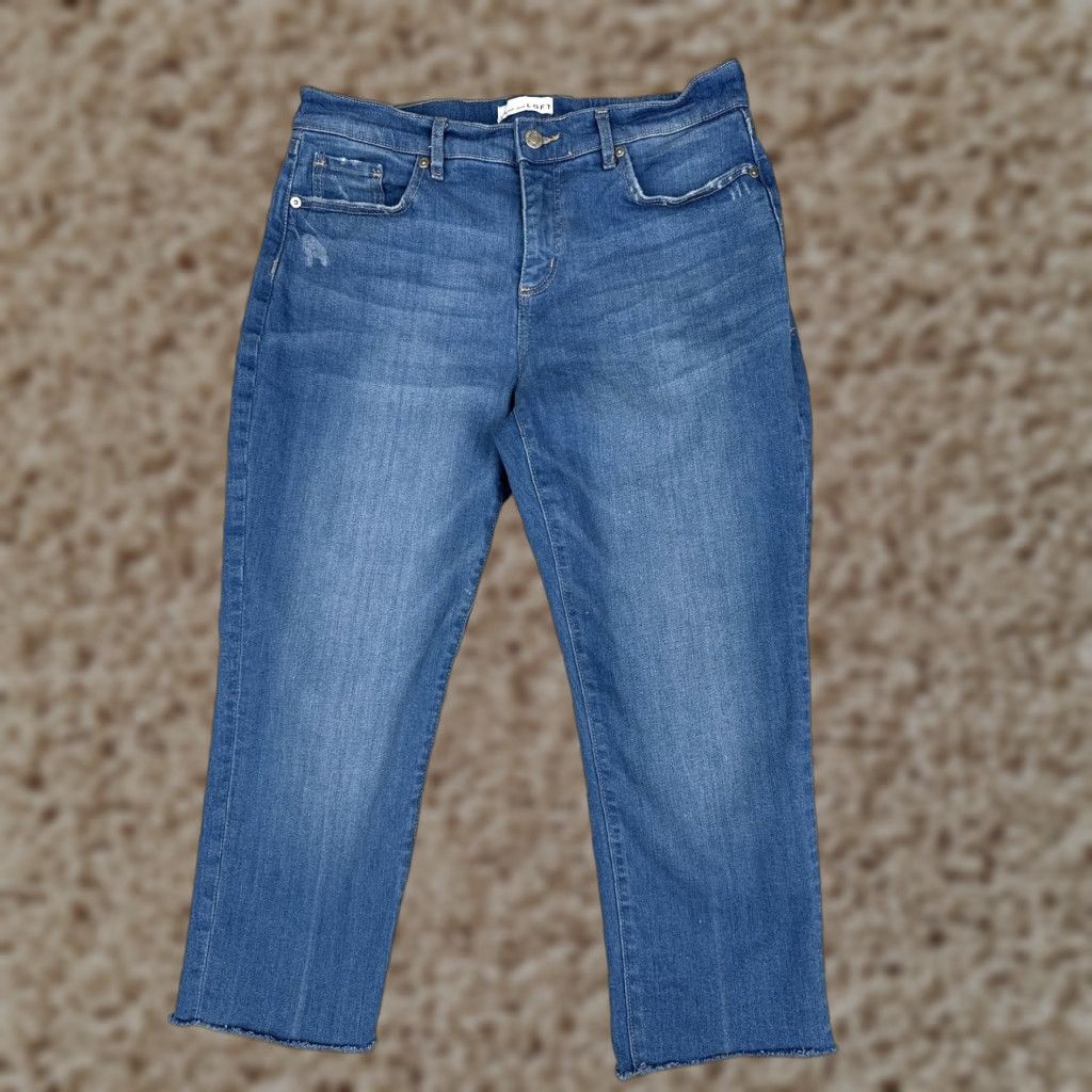 Loft LOFT Slim Crop Jeans Womens 8P Blue Medium Wash High Rise Denim 29x22 Raw Hem Petite Size Size 30" / US 8 / IT 44 - 1 Thumbnail