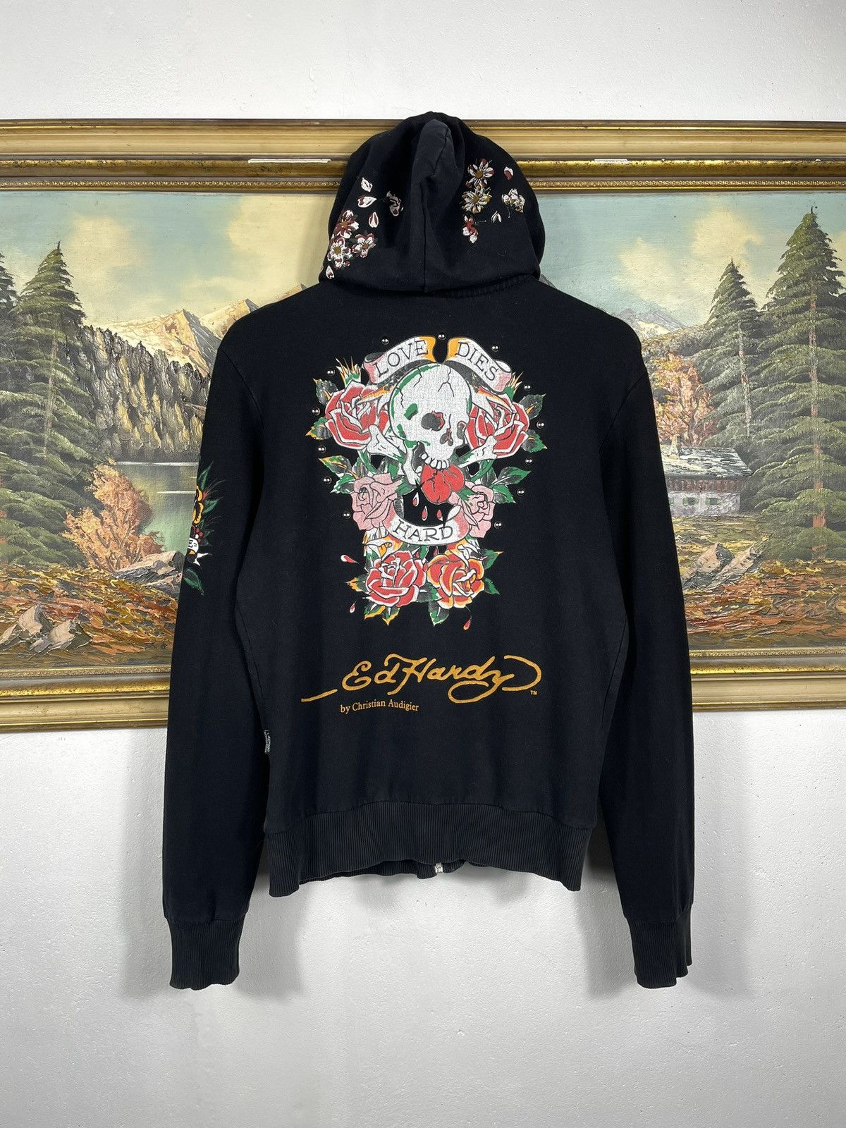 Christian Audigier × Ed Hardy × Vintage Ed Hardy Retro 00s Hoodie With Crystals Affliction Grunge Size US S / EU 44-46 / 1 - 2 Thumbnail