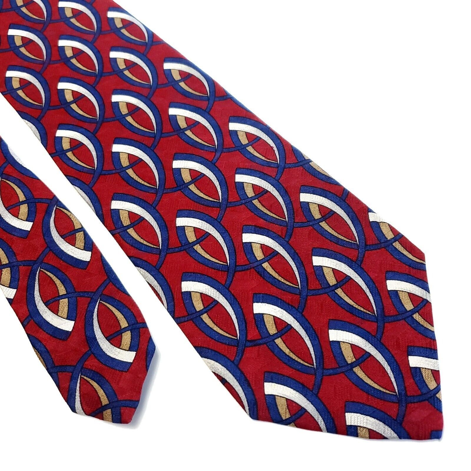 Neiman Marcus Neiman Marcus Red Abstract Print Blue Wide Silk Tie Size ONE SIZE - 1 Thumbnail