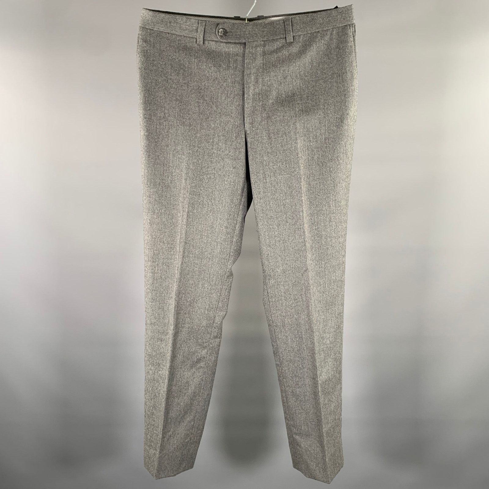 Saks Fifth Avenue SAKS FIFTH AVENUE Gray Heather Wool Flat Front Dress Pants Size US 34 / EU 50 - 1 Thumbnail