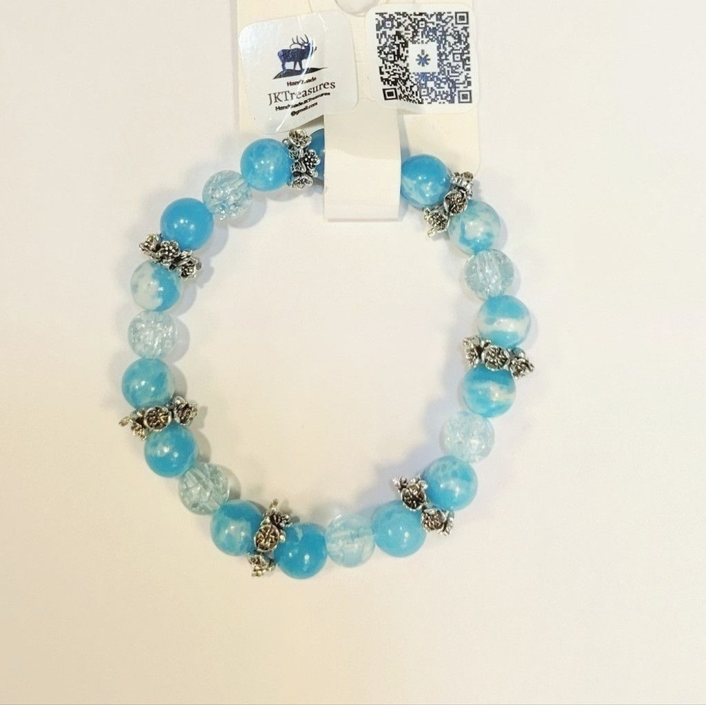 Handmade Rare Natural Gemstone Larimar Beaded Bracelet 7.5" Size ONE SIZE - 2 Thumbnail