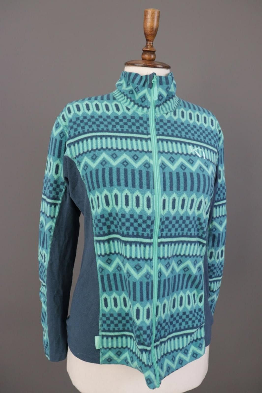 Designer Kari Traa Blue Geometric Fair Isle Full Jacket Size L Size L / US 10 / IT 46 - 7 Thumbnail