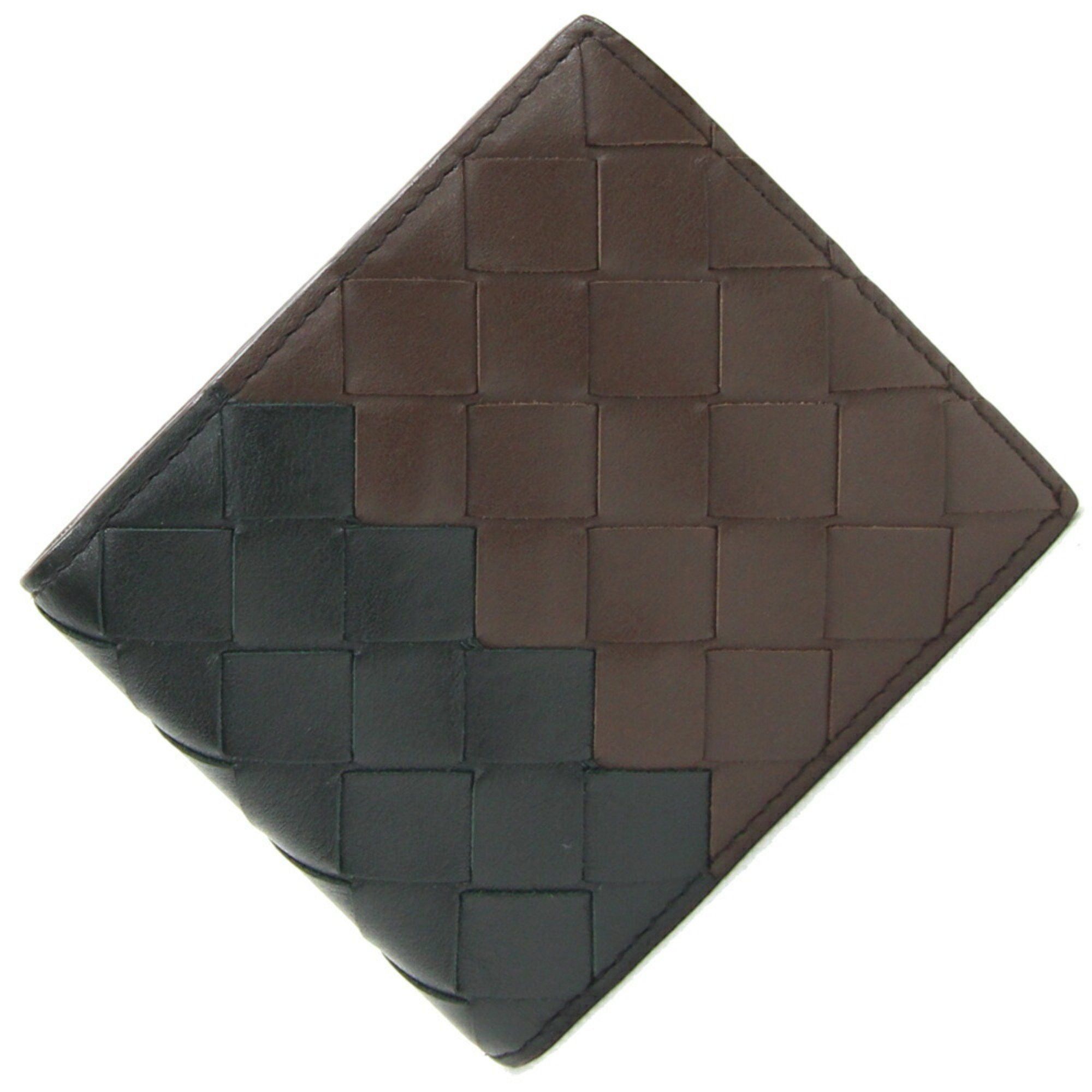Bottega Veneta Bottega Veneta Bi-fold Wallet Intrecciato 605722 Brown Black Leather Compact Bicolor Men's BOTTEGA VENETA Size ONE SIZE - 1 Thumbnail