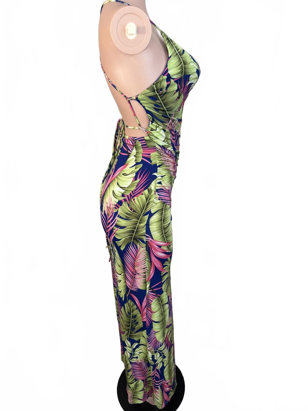 Other Tropical Print Maxi Dress Slit Ruched Bodycon Sexy. Small Size S / US 4 / IT 40 - 5 Thumbnail