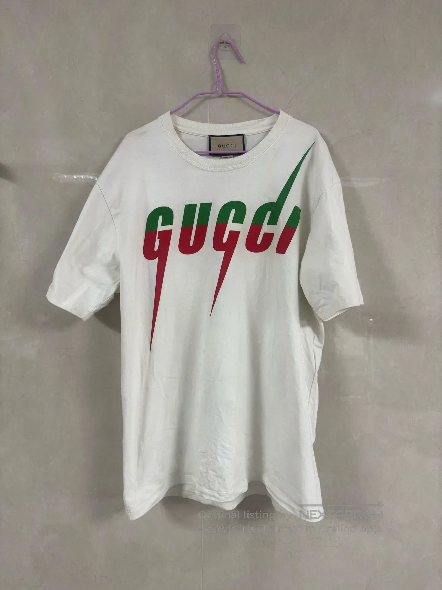Gucci Guicci White Lightning Bolt Print Round Neck Short Sleeve Size US L / EU 52-54 / 3 - 1 Thumbnail