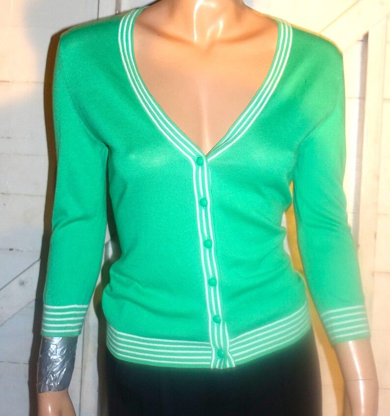 Banana Republic Banana Republic Green White Cardigan Sweater XS Size XS / US 0-2 / IT 36-38 - 1 Thumbnail