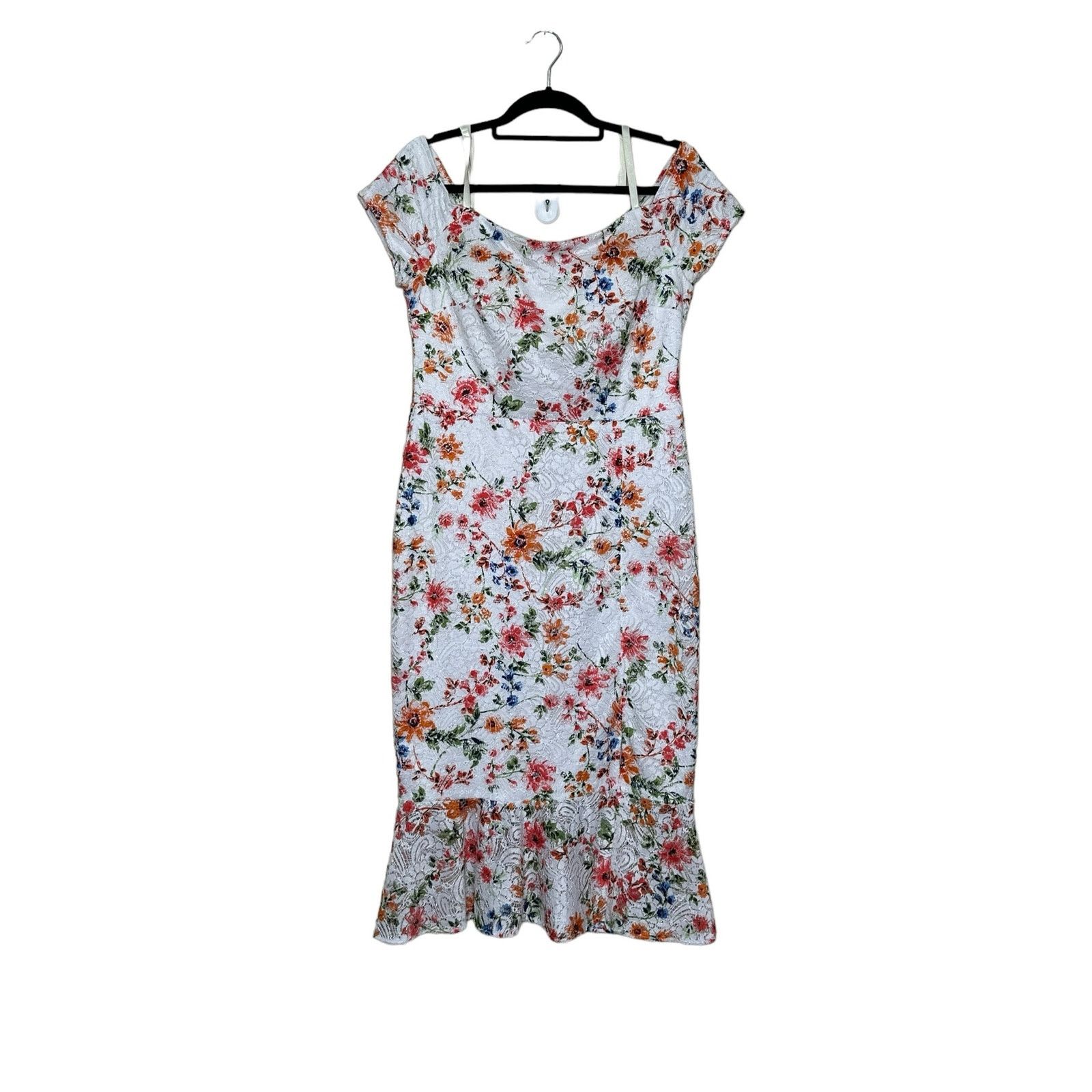 Guess Guess White Red Floral Off-The-Shoulder Midi Dress size 14 Size XL / US 12-14 / IT 48-50 - 12 Thumbnail